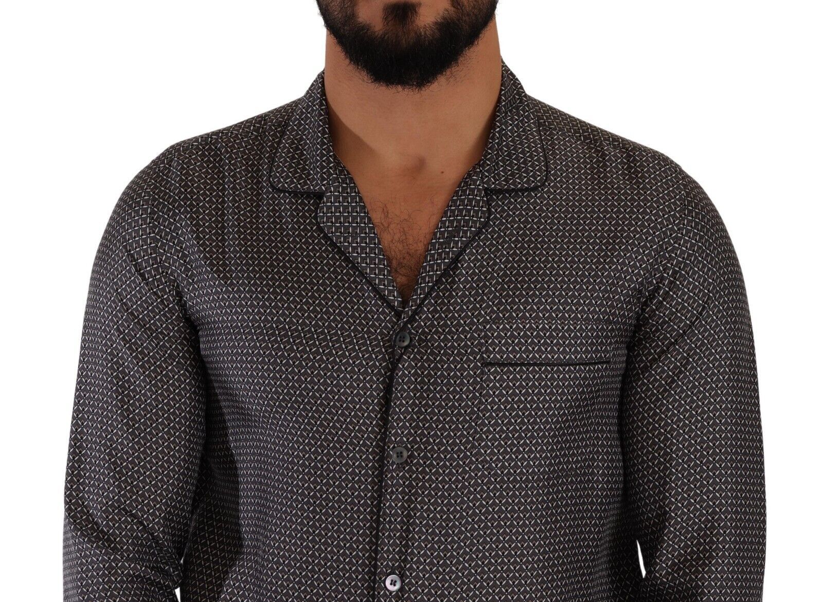 Dolce &amp; Gabbana Gray Fantasy Pattern Pajama Top Mens Shirt