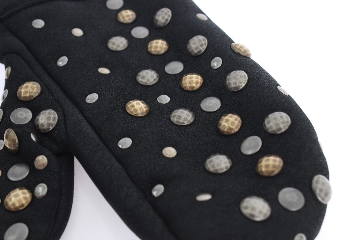 Dolce &amp; Gabbana Gray Wool Shearling Studded Gloves