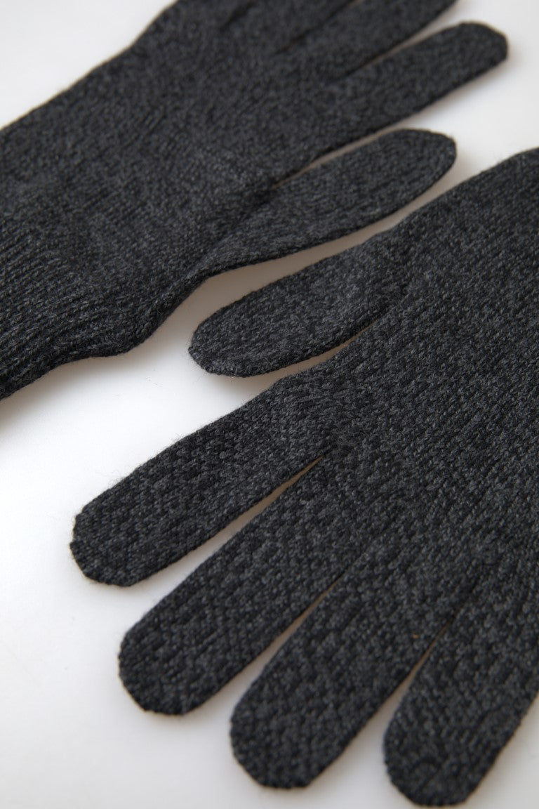 Dolce &amp; Gabbana Gray Virgin Wool Knit Hands Mitten Men Gloves
