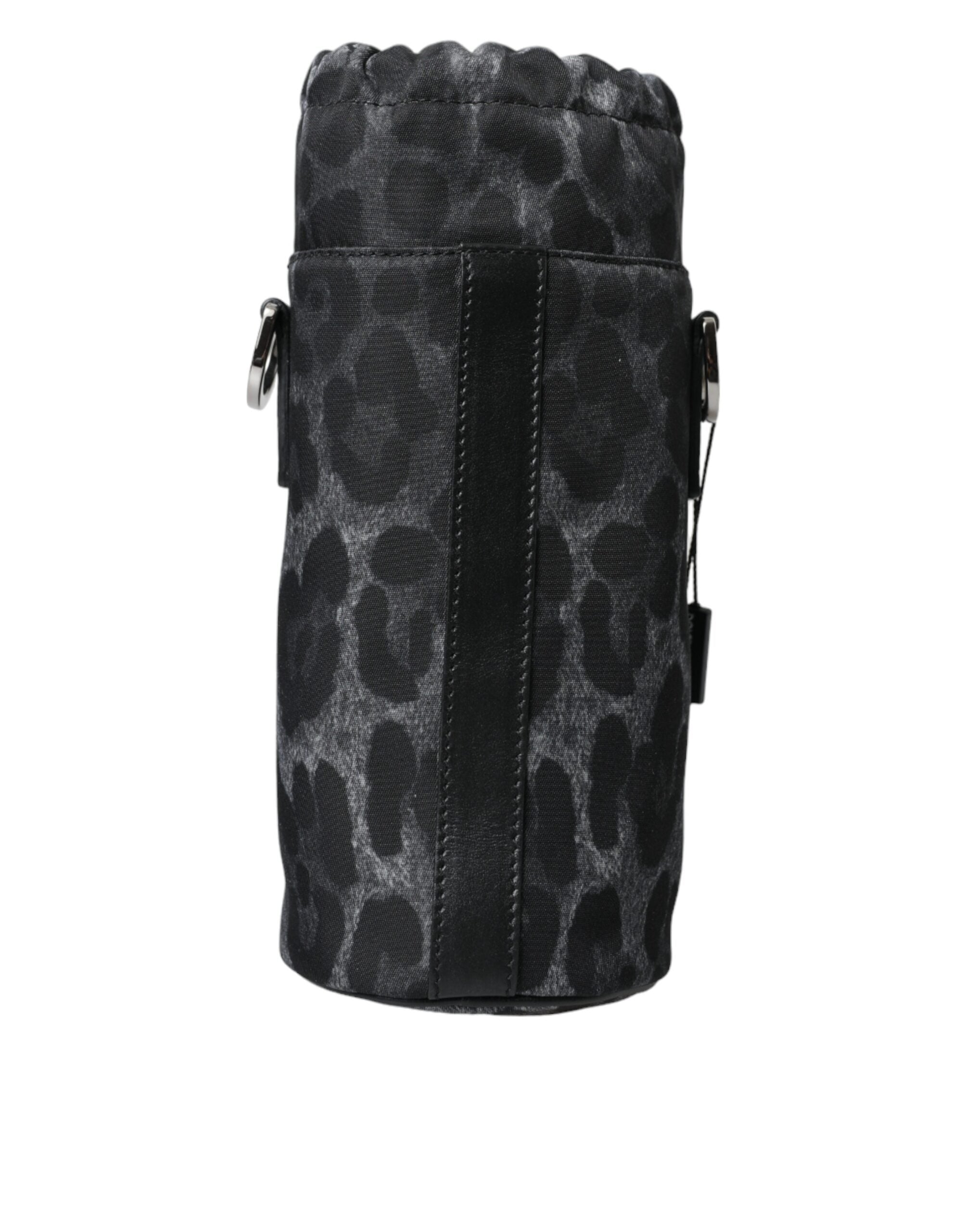 Dolce &amp; Gabbana Black Leopard Round Slim Tote Bottle Cage Bag