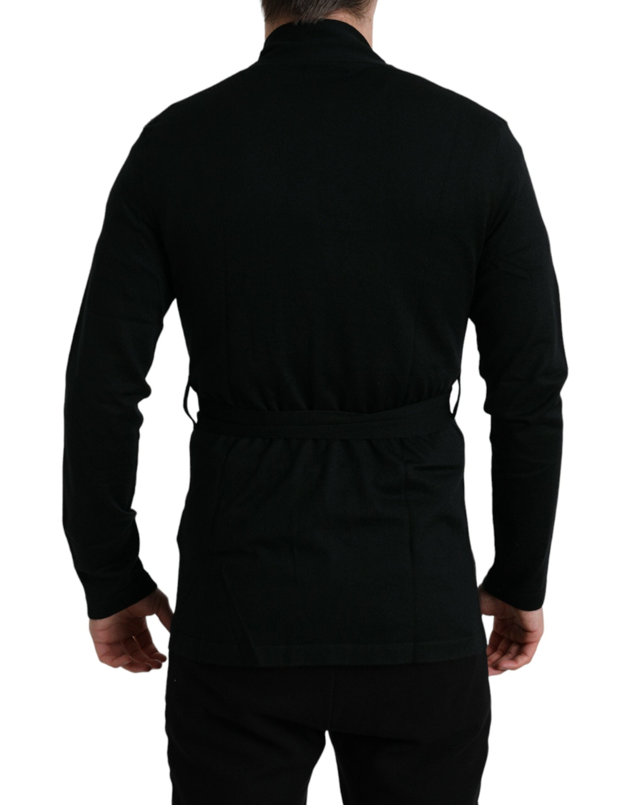 Dolce &amp; Gabbana Black Cashmere Long Sleeves Belted Wrap Robe