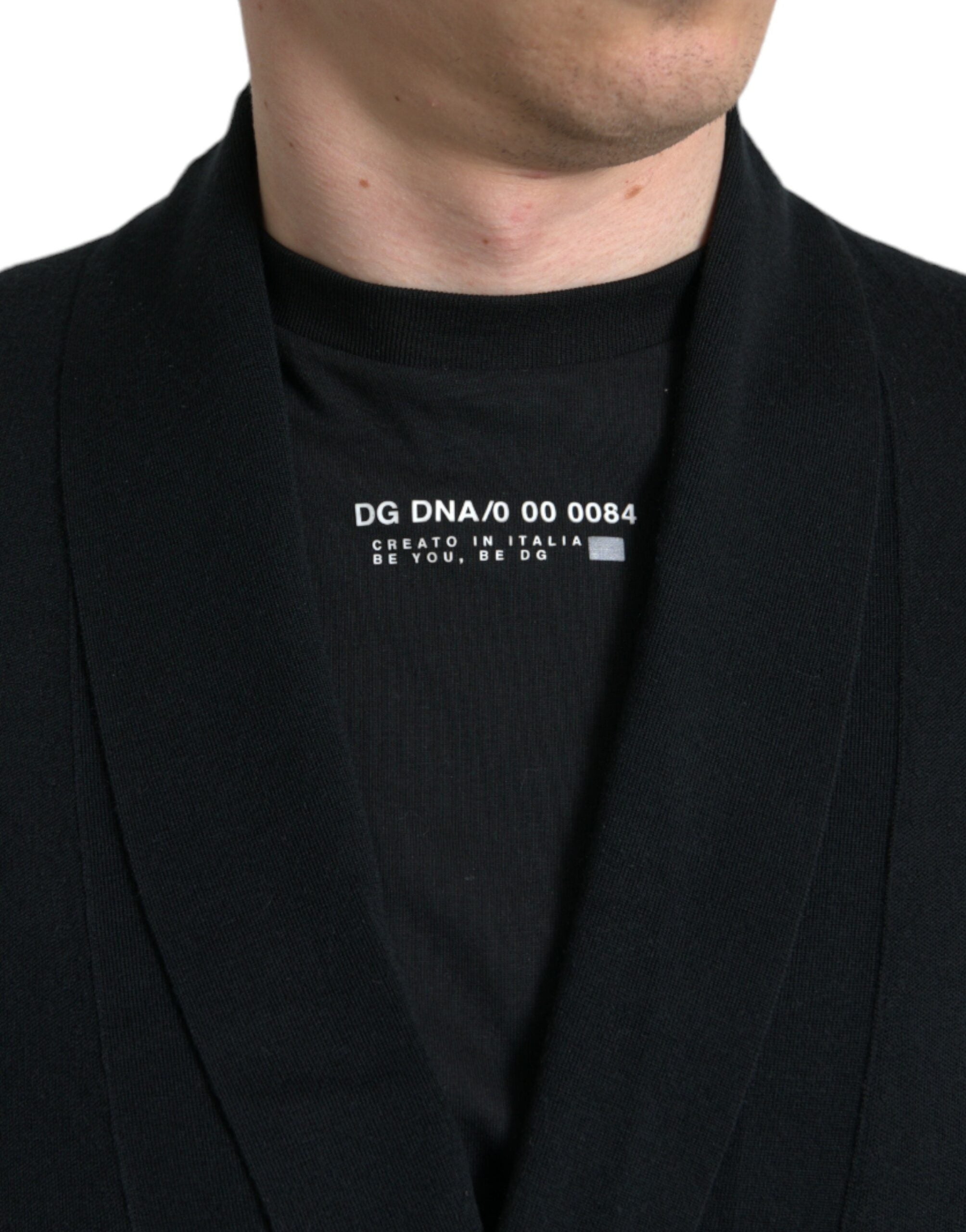 Dolce &amp; Gabbana Black Cashmere Long Sleeves Belted Wrap Robe