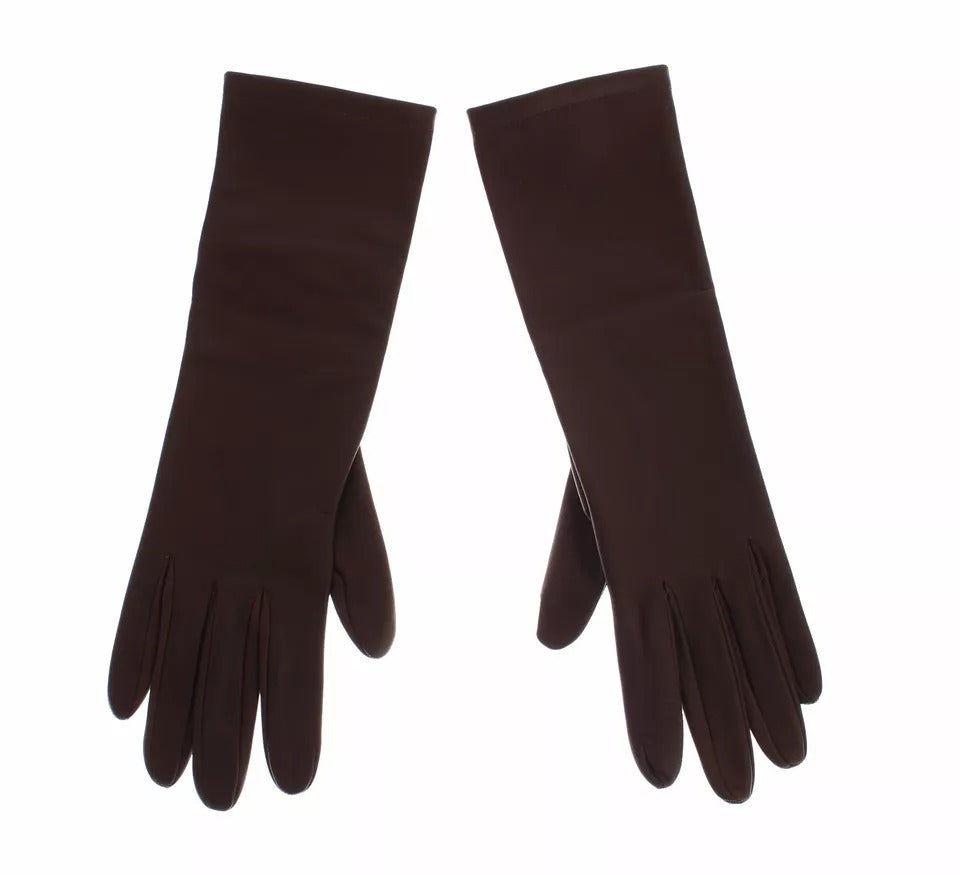 Dolce &amp; Gabbana Brown Leather Wrist Slim Women Gloves