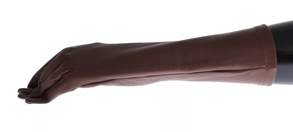 Dolce &amp; Gabbana Brown Leather Wrist Slim Women Gloves
