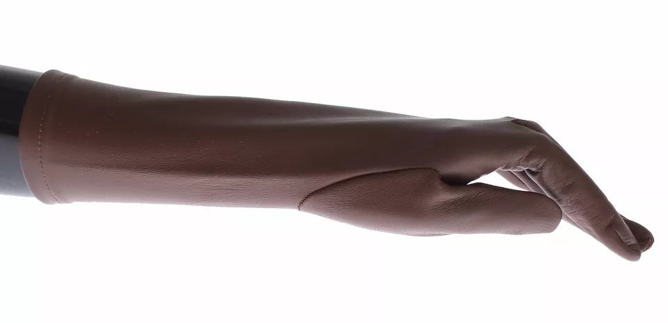 Dolce &amp; Gabbana Brown Leather Wrist Slim Women Gloves