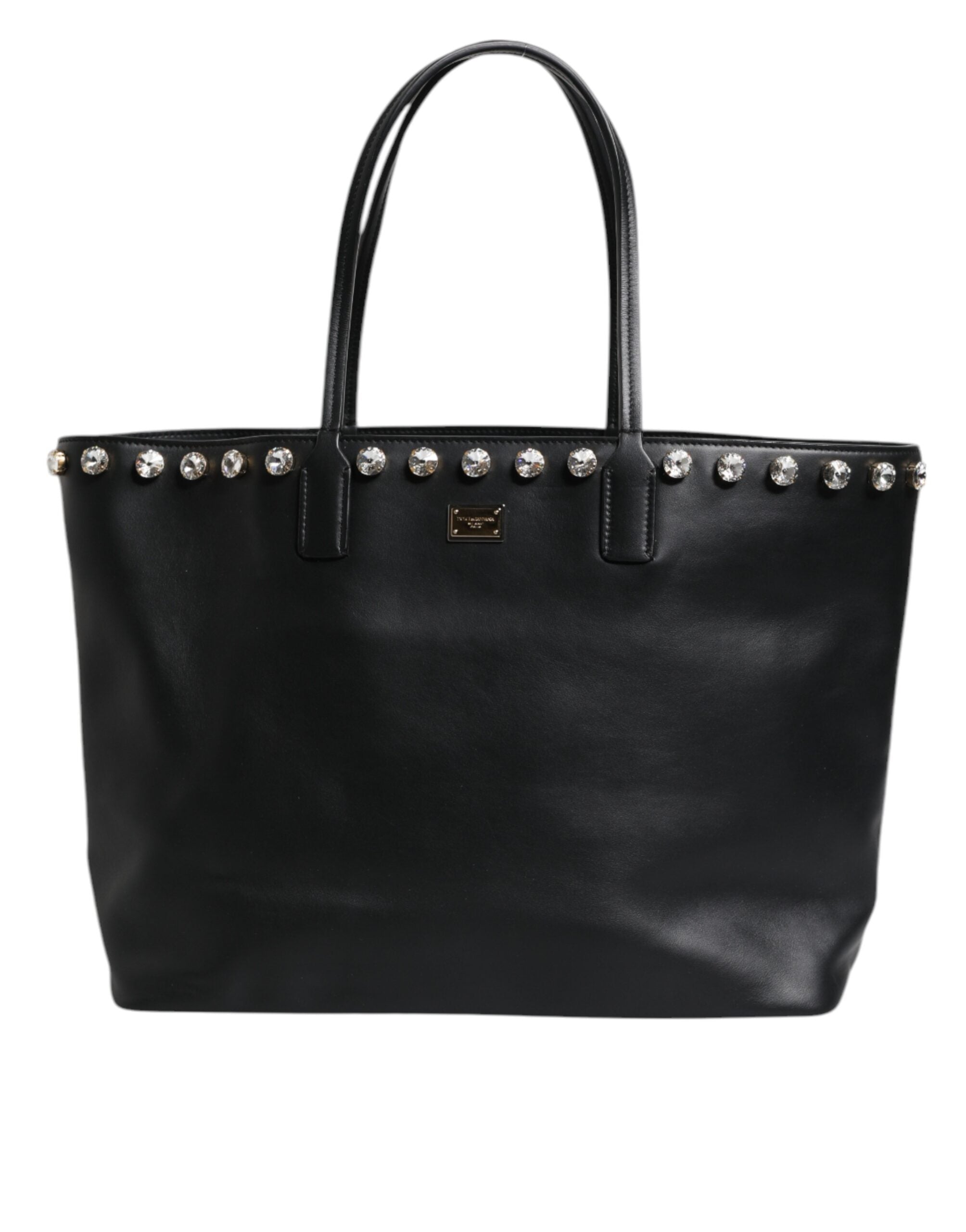 Dolce &amp; Gabbana Black Crystal Leather Shopping Women Tote Bag