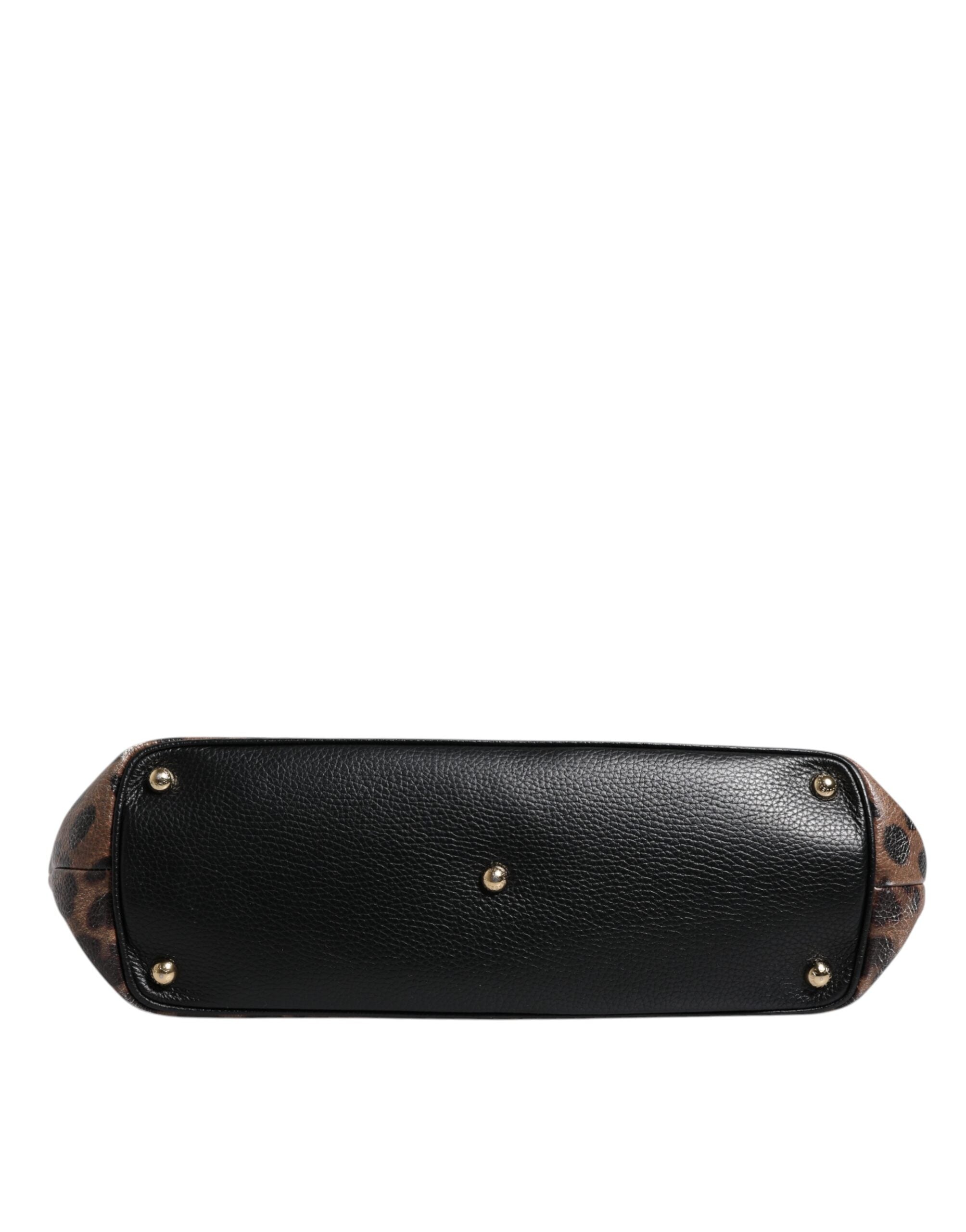 Dolce &amp; Gabbana Brown Black Calfskin Leopard Print Shoulder Tote Bag