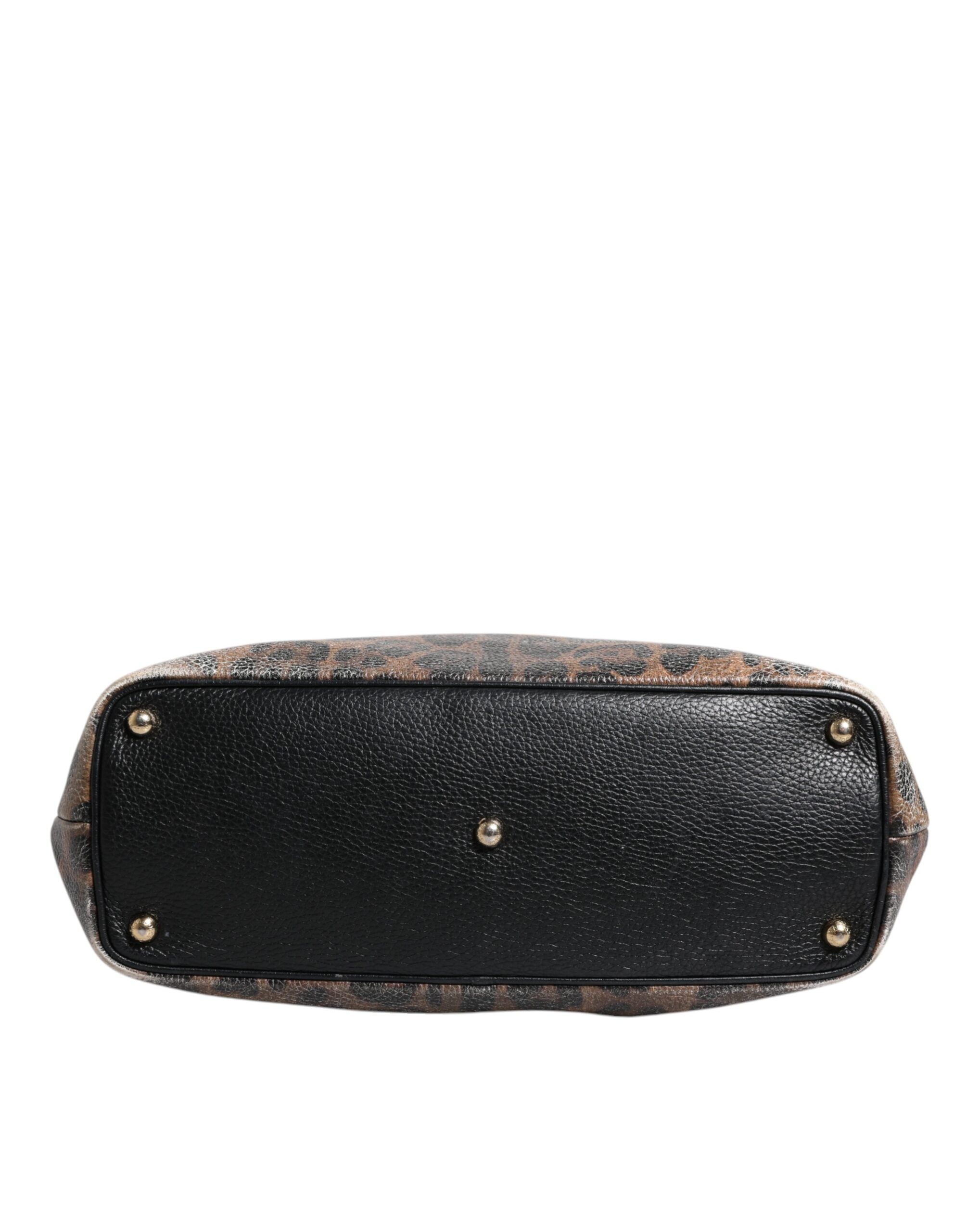 Dolce &amp; Gabbana Brown Black Calfskin Leopard Print Shoulder Tote Bag