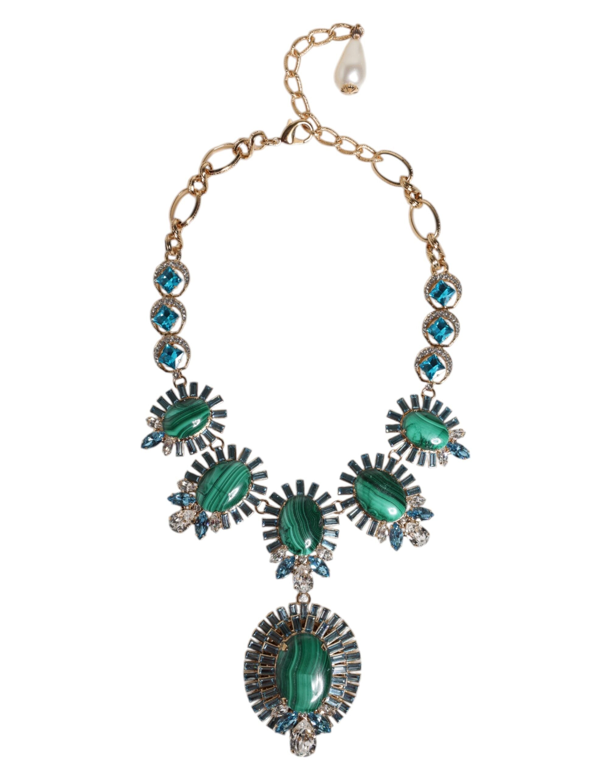 Dolce &amp; Gabbana Gold Brass Pietre Oval Crystal Embellished Necklace
