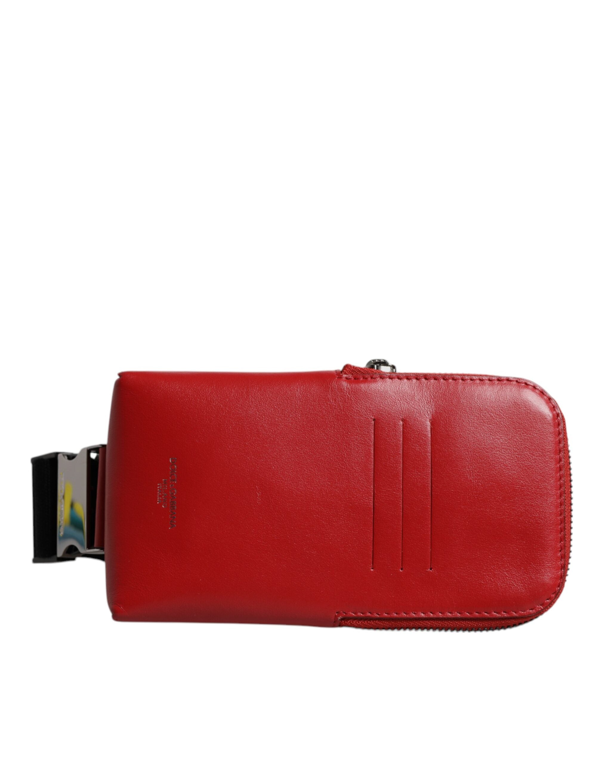 Dolce &amp; Gabbana Red Calfskin Logo Purse Phone Belt Waist Bag