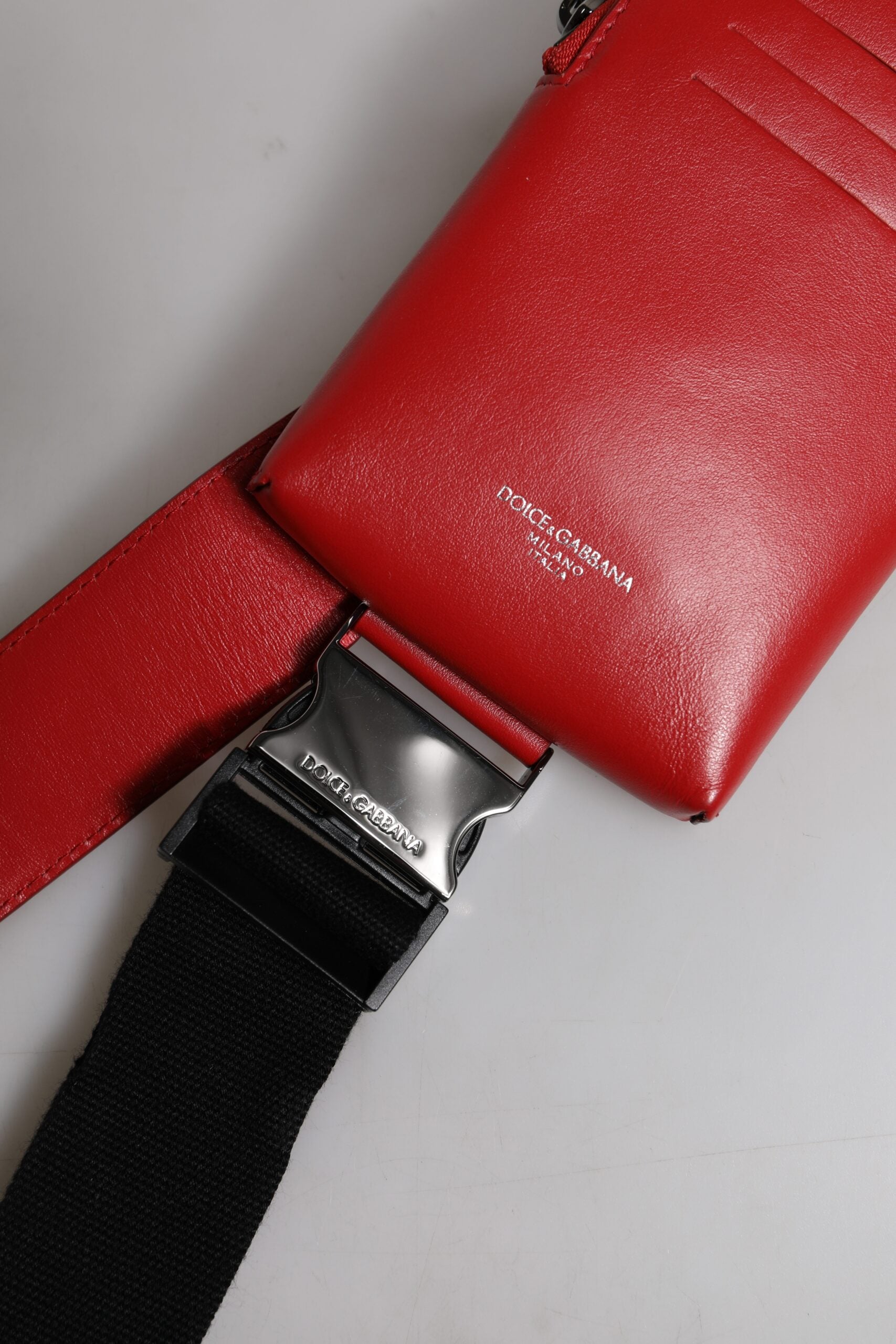 Dolce &amp; Gabbana Red Calfskin Logo Purse Phone Belt Waist Bag