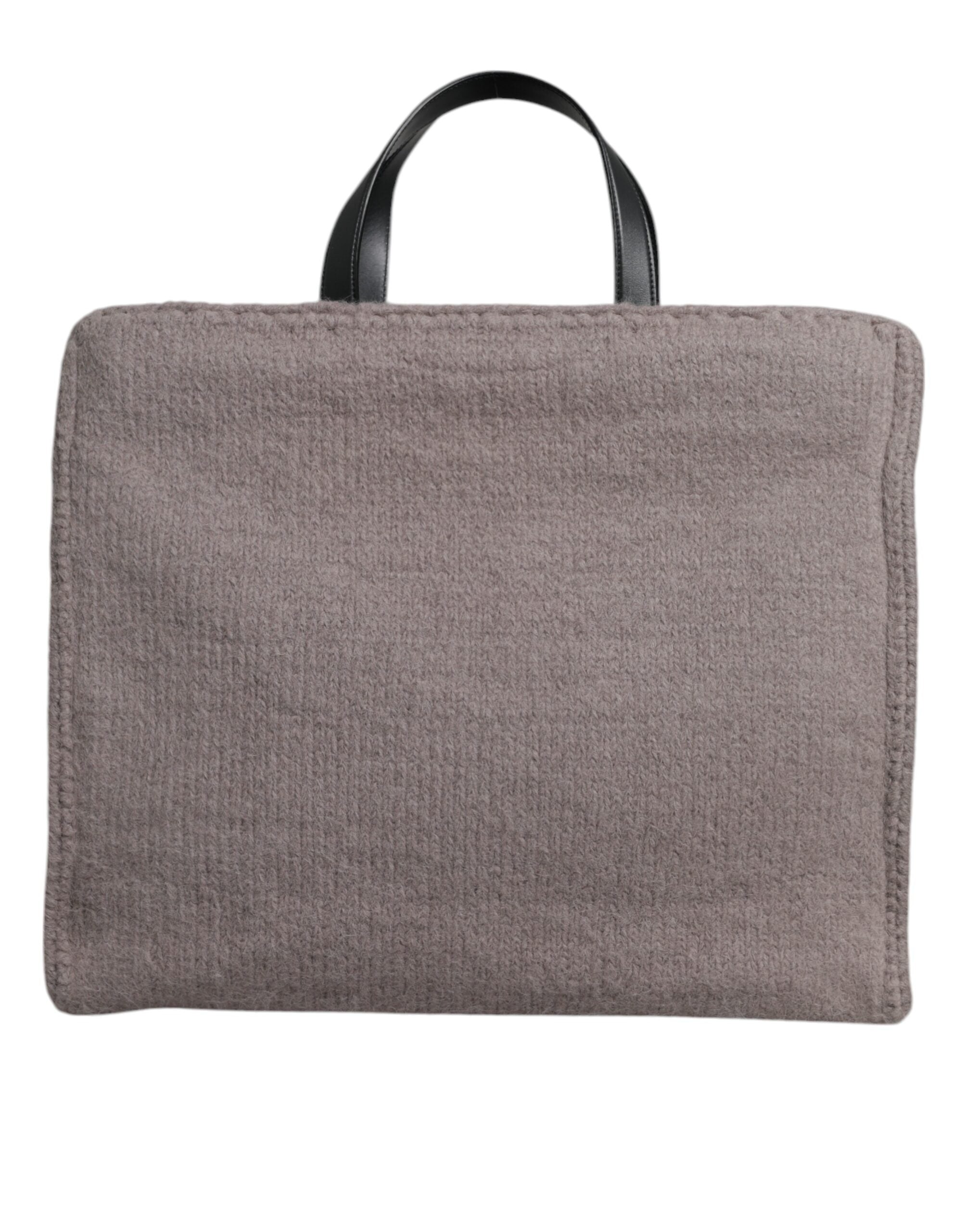 Dolce &amp; Gabbana Gray Alpaca Wool Logo Plaque Tote Shoulder Bag