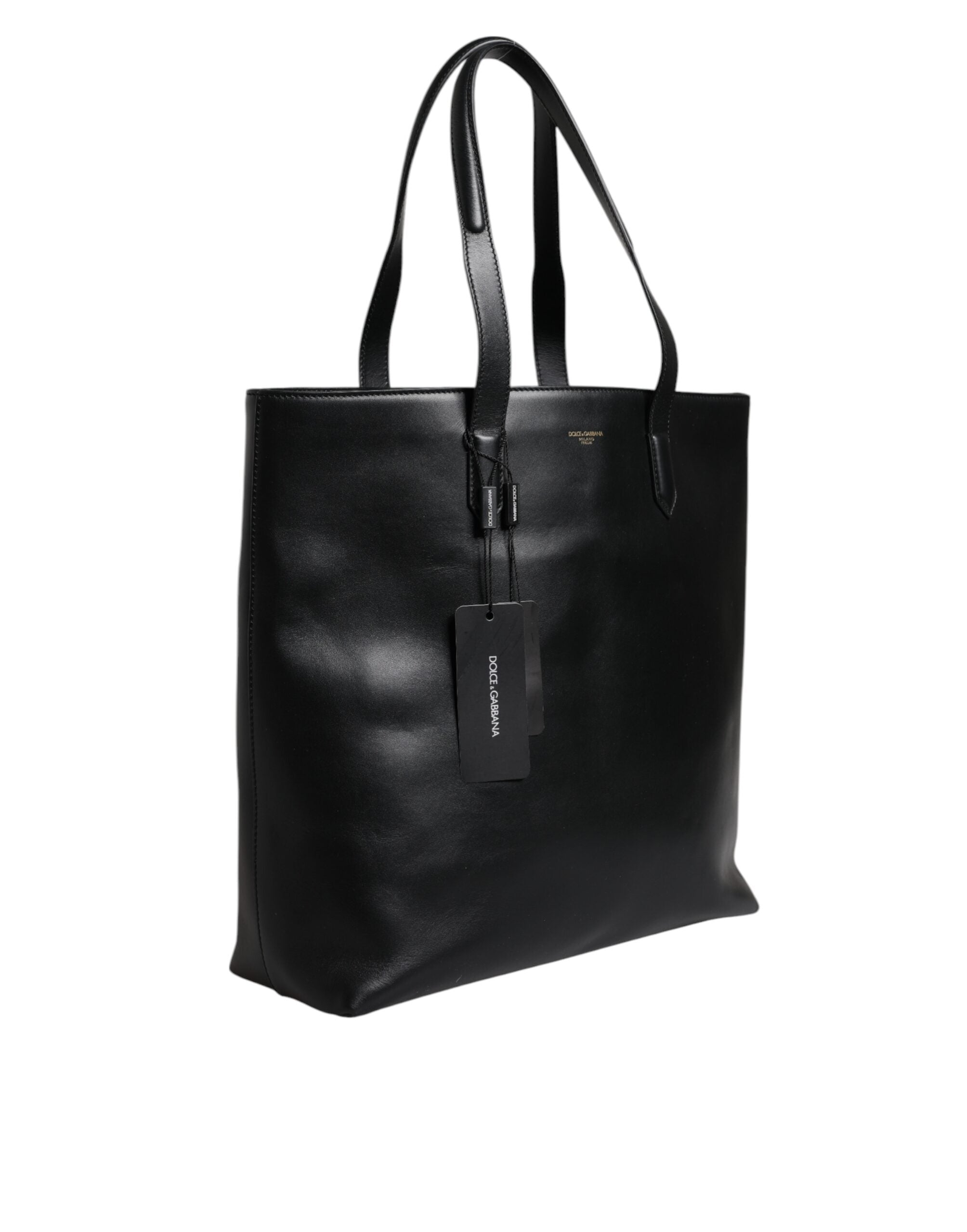 Dolce &amp; Gabbana Black Calf Leather Shopping Tote Shoulder Bag