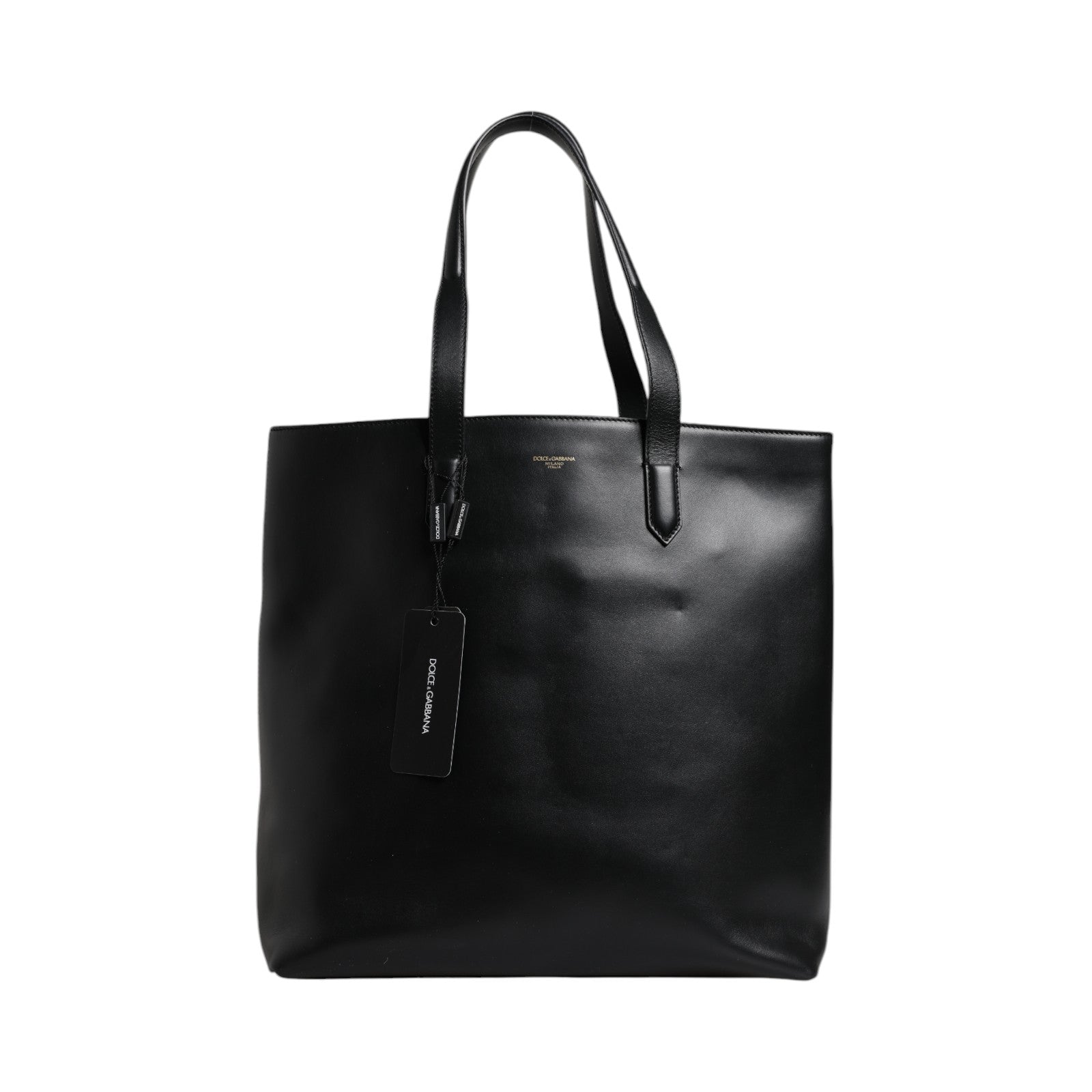 Dolce &amp; Gabbana Black Calf Leather Shopping Tote Shoulder Bag