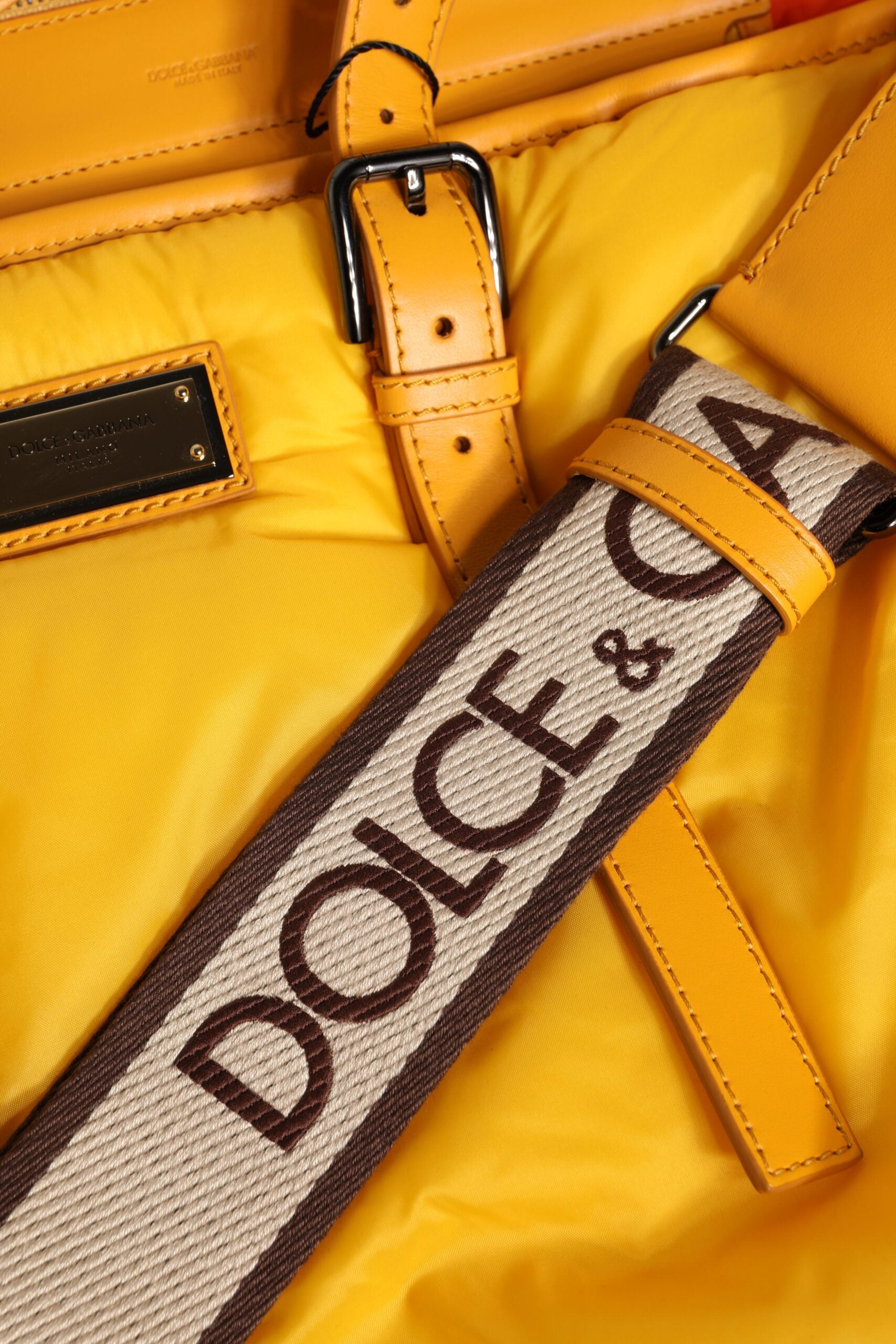 Dolce &amp; Gabbana Yellow Orange Nylon Logo Plaque Hand Shoulder Duffle Bag