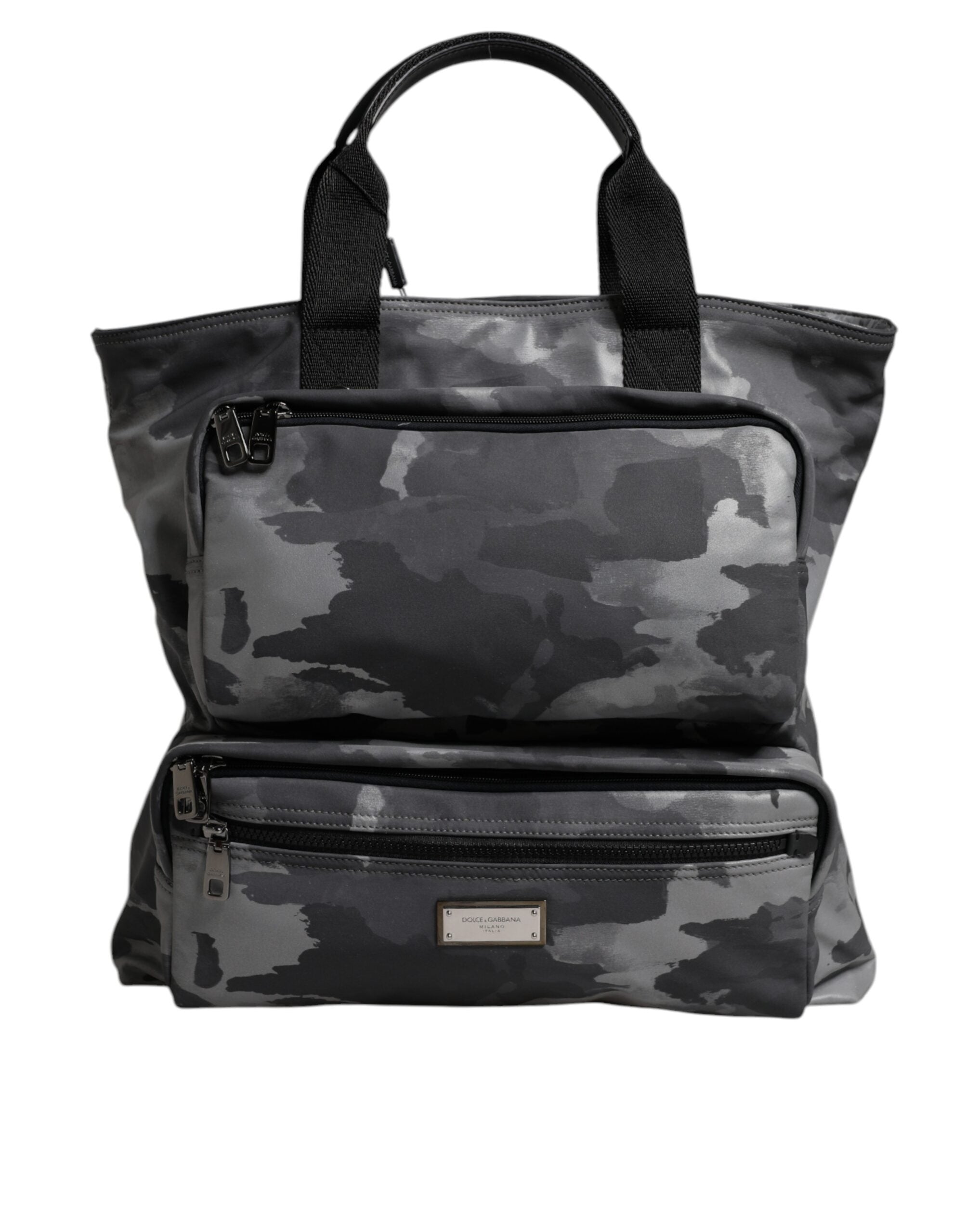Dolce &amp; Gabbana Gray Camo Cotton Multiple Compartments Tote Bag