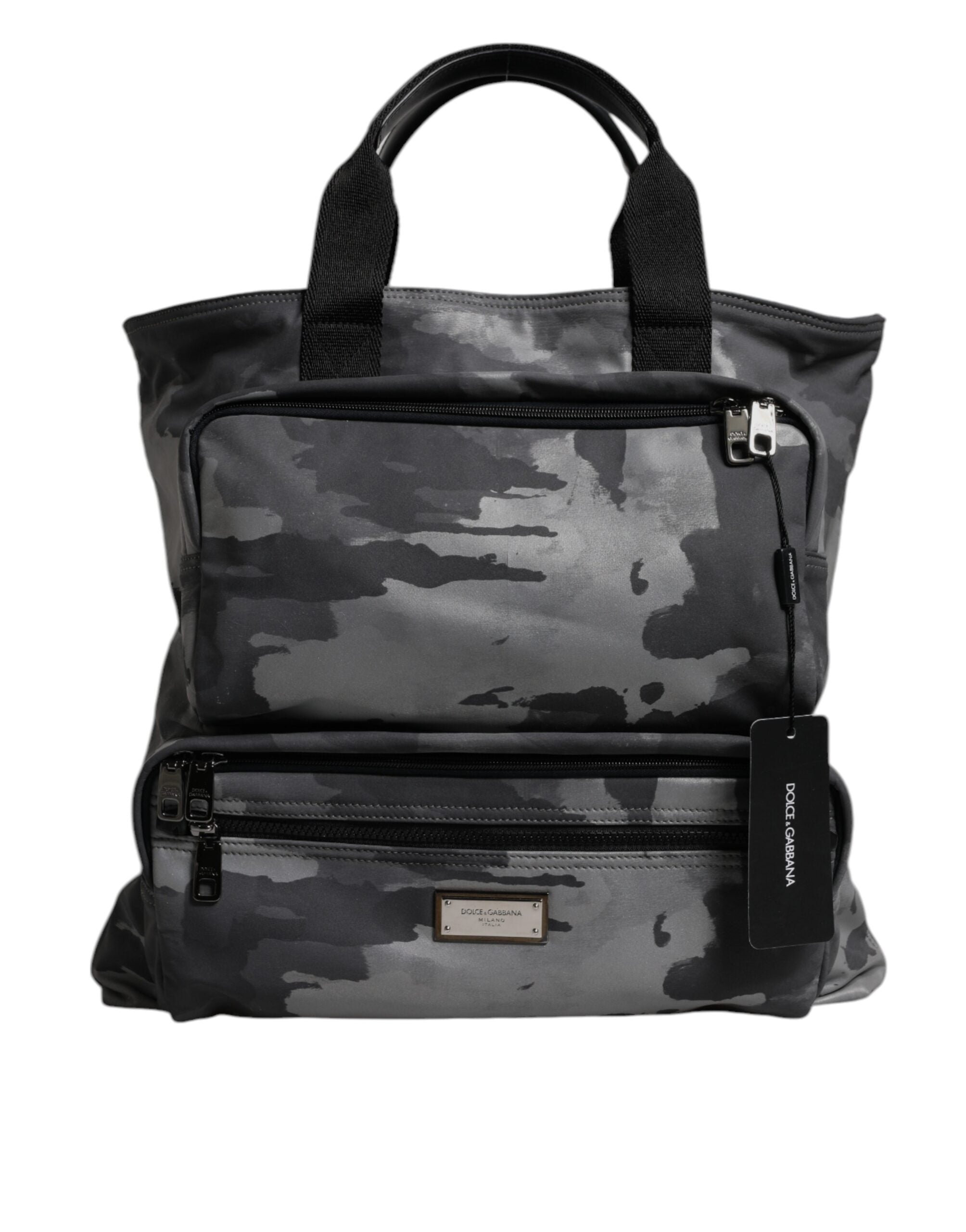 Dolce &amp; Gabbana Gray Camo Cotton Multiple Compartments Tote Bag