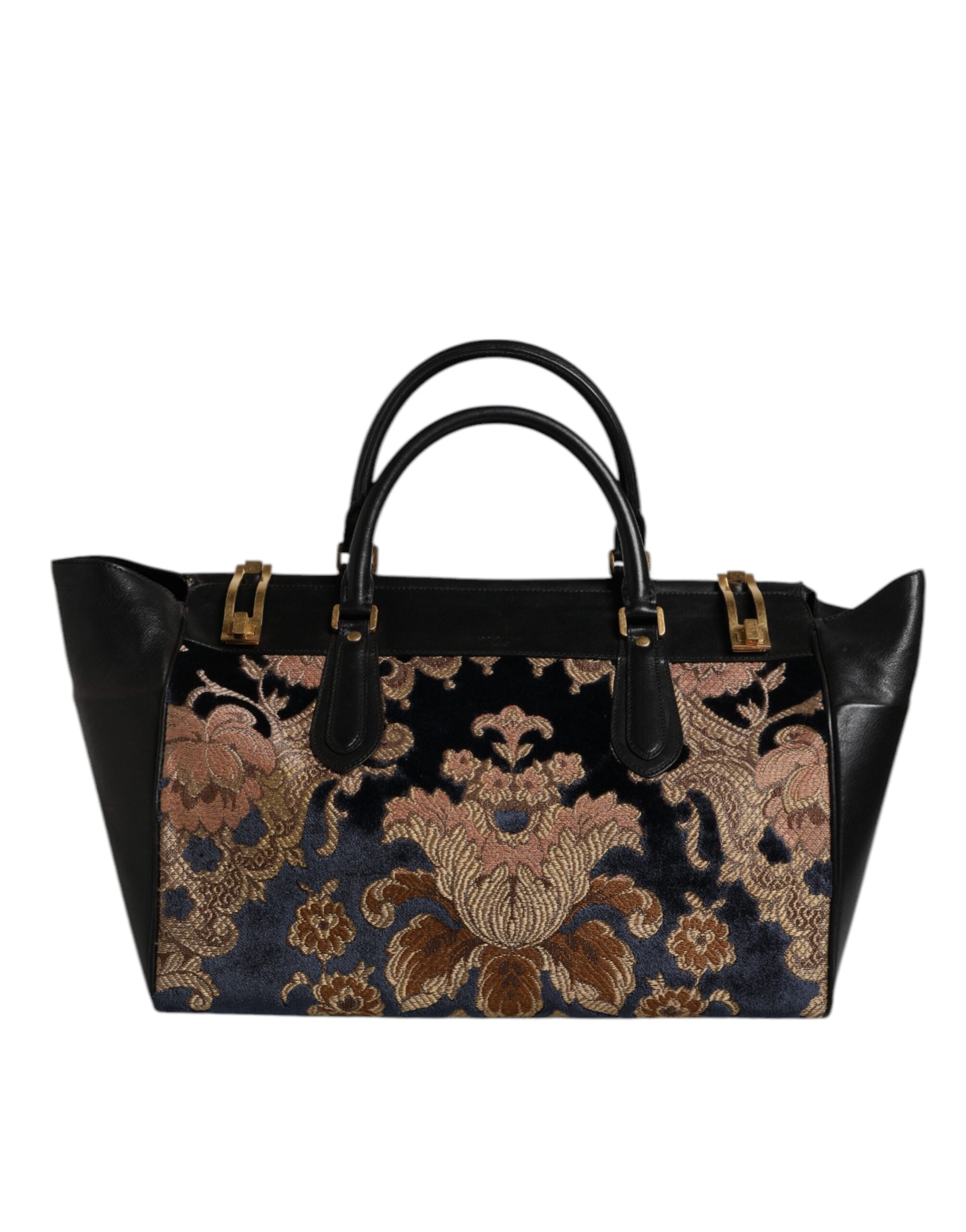 Dolce &amp; Gabbana Black Floral Jacquard Handbag Shoulder Tote Bag
