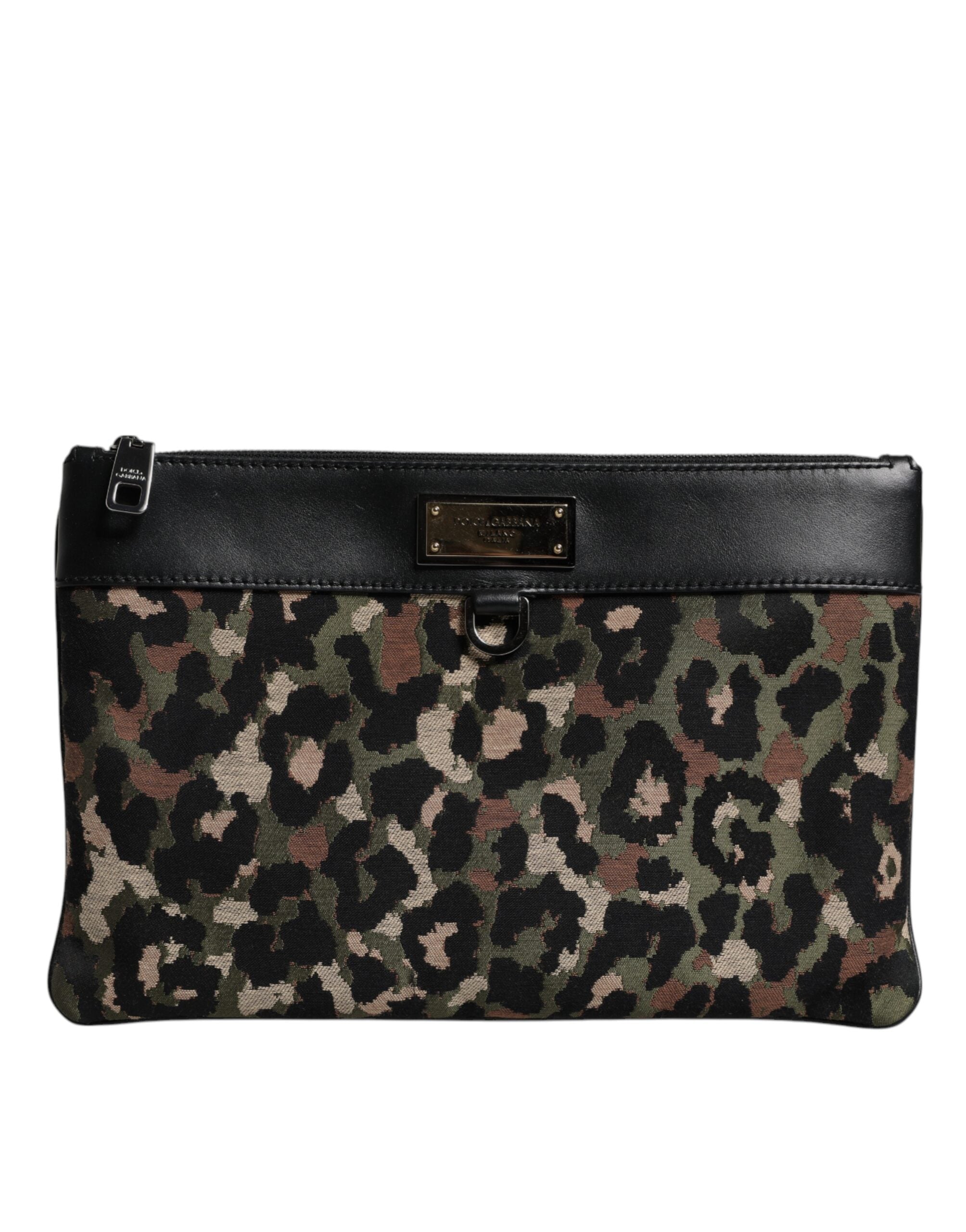 Dolce &amp; Gabbana Multicolor Leopard Jacquard Print Logo Plaque Pouch Bag