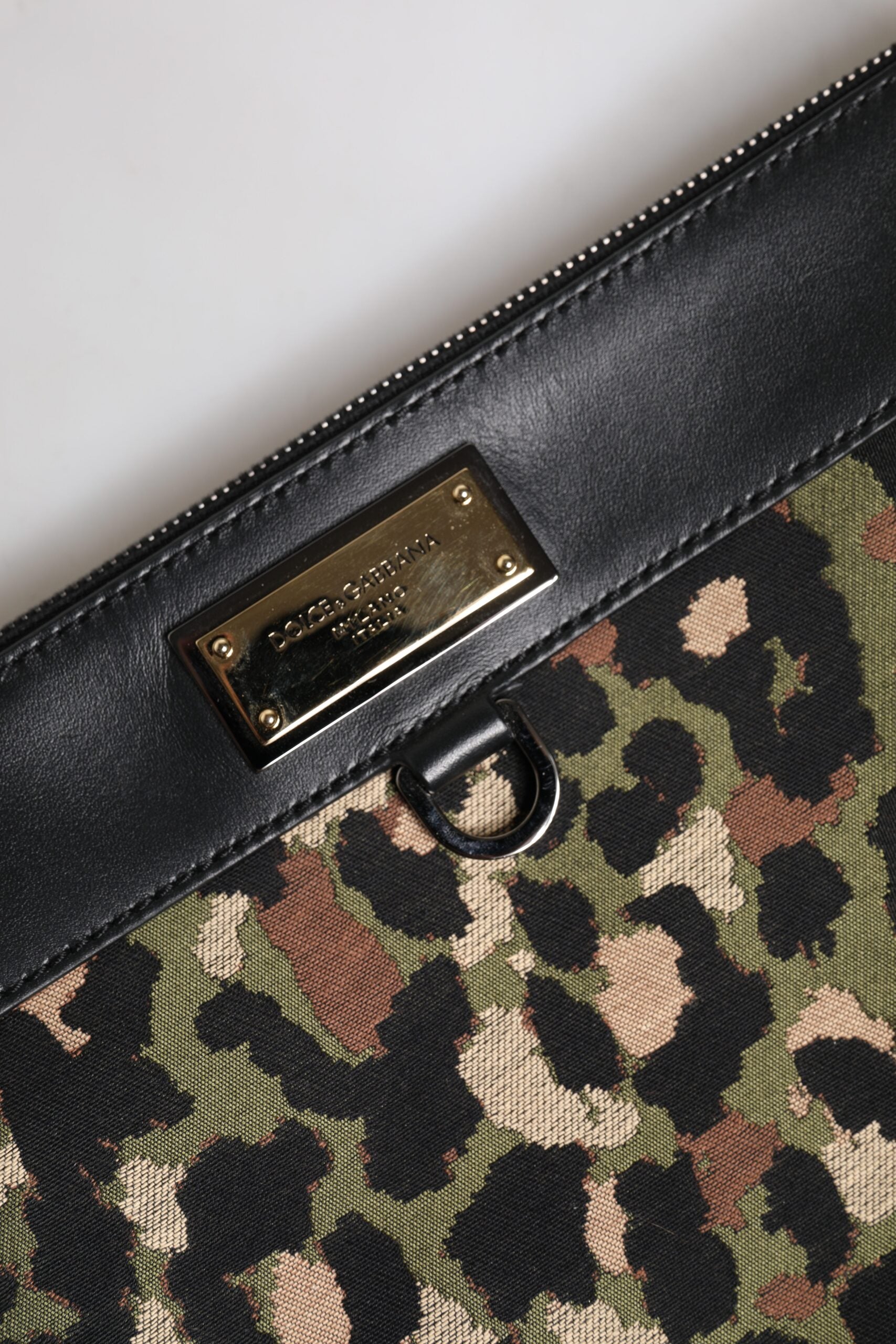 Dolce &amp; Gabbana Multicolor Leopard Jacquard Print Logo Plaque Pouch Bag