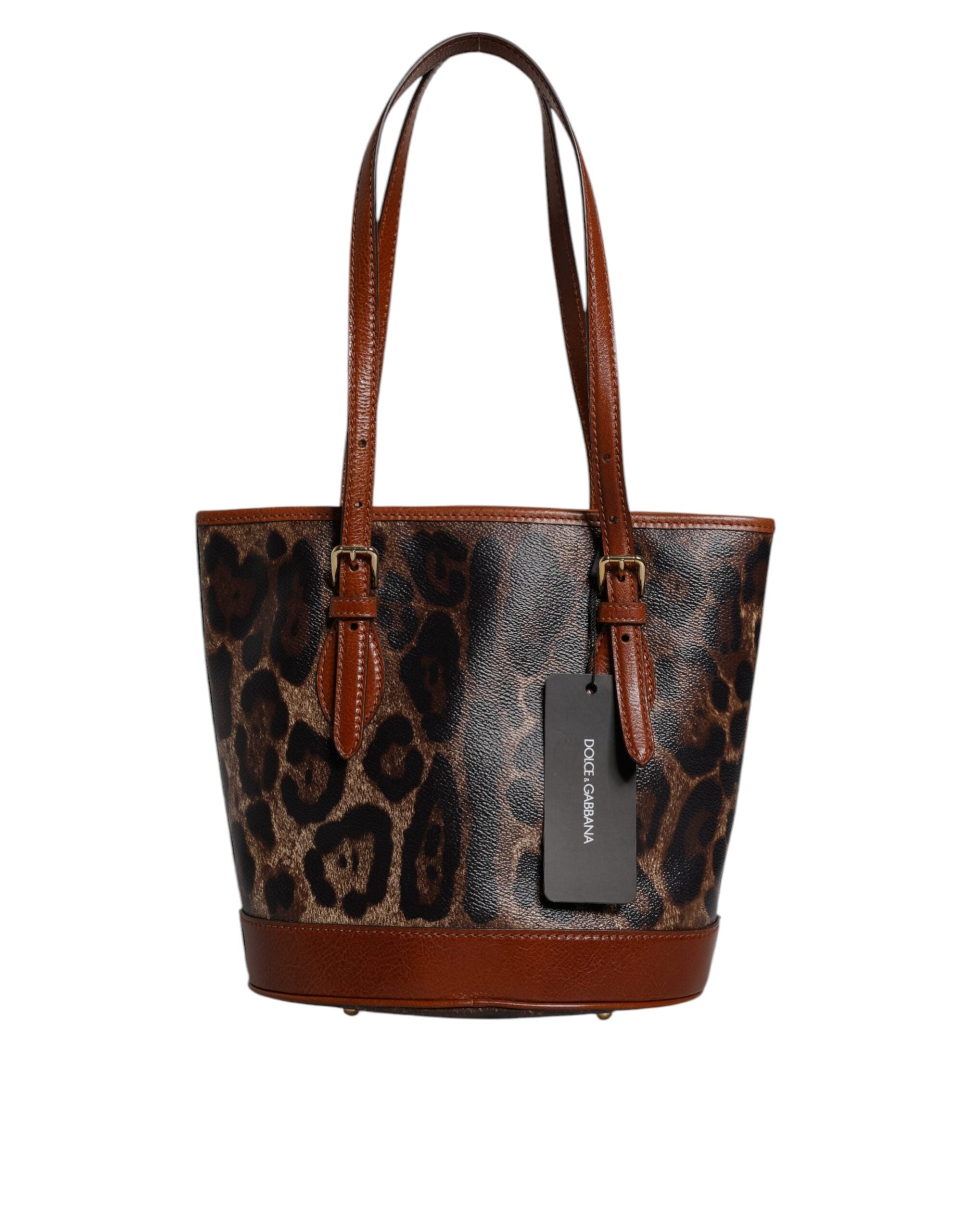 Dolce &amp; Gabbana Brown Leopard Leather Shoulder Strap Tote Bag