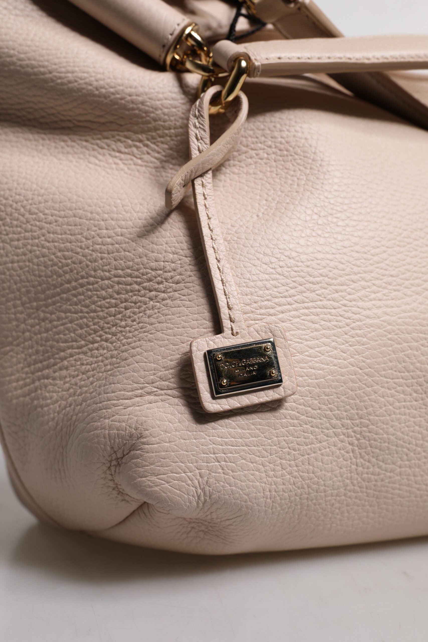 Dolce &amp; Gabbana Light Pink Deer Leather Logo Plaque Tote Top Handle Bag