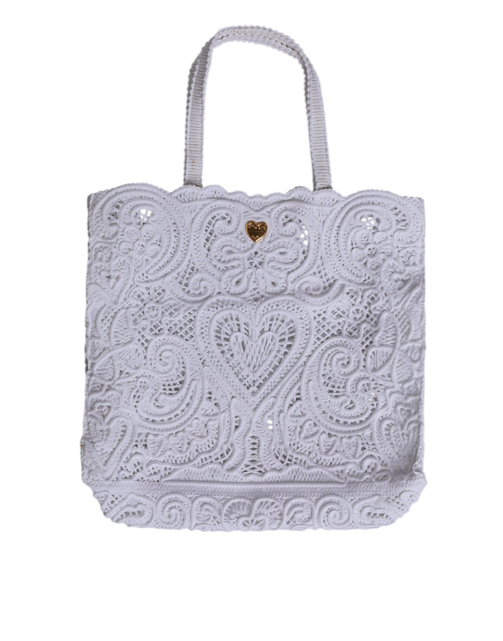 Dolce &amp; Gabbana White Cordonetto Lace Beatrice Tote Shopping Bag