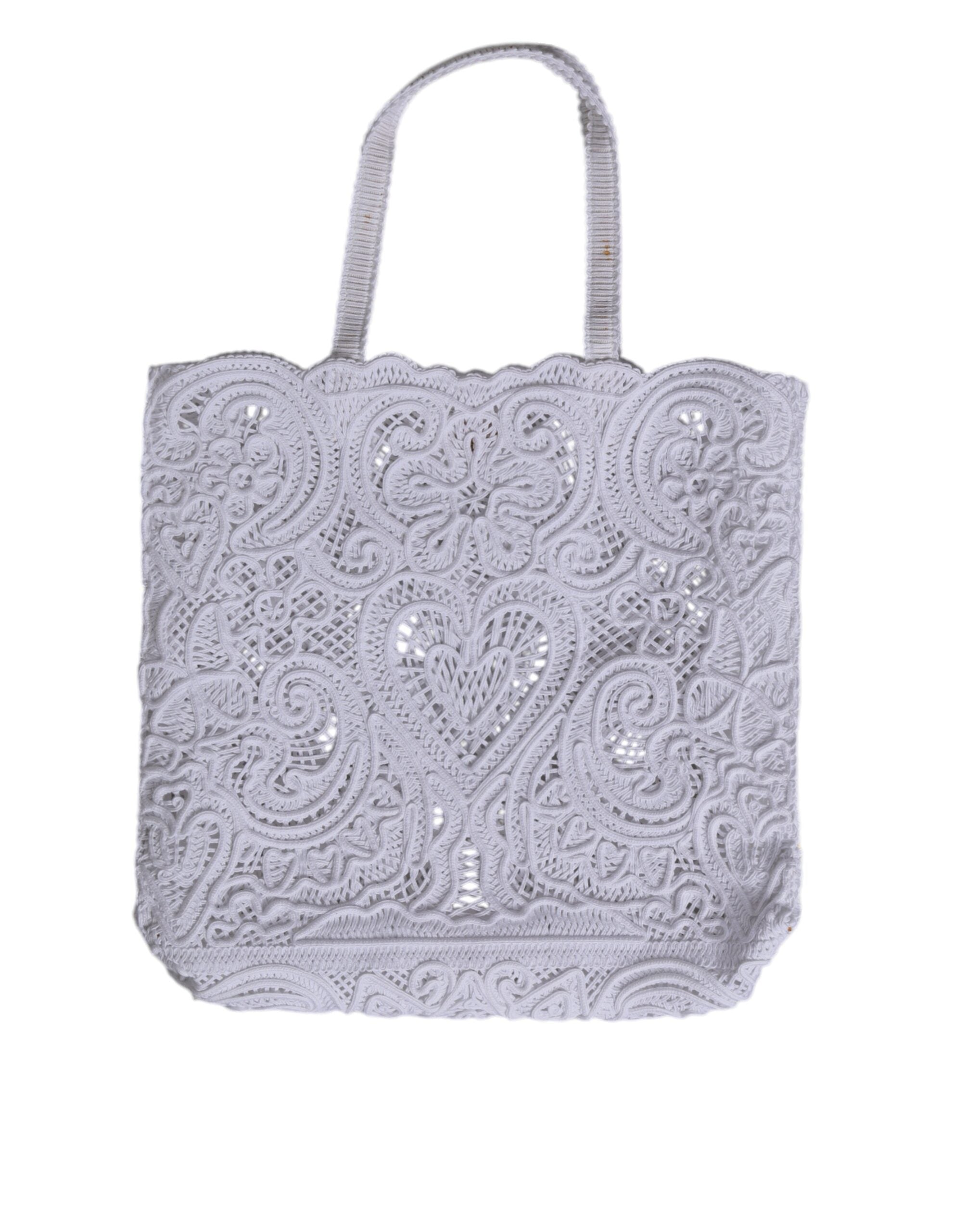 Dolce &amp; Gabbana White Cordonetto Lace Beatrice Tote Shopping Bag