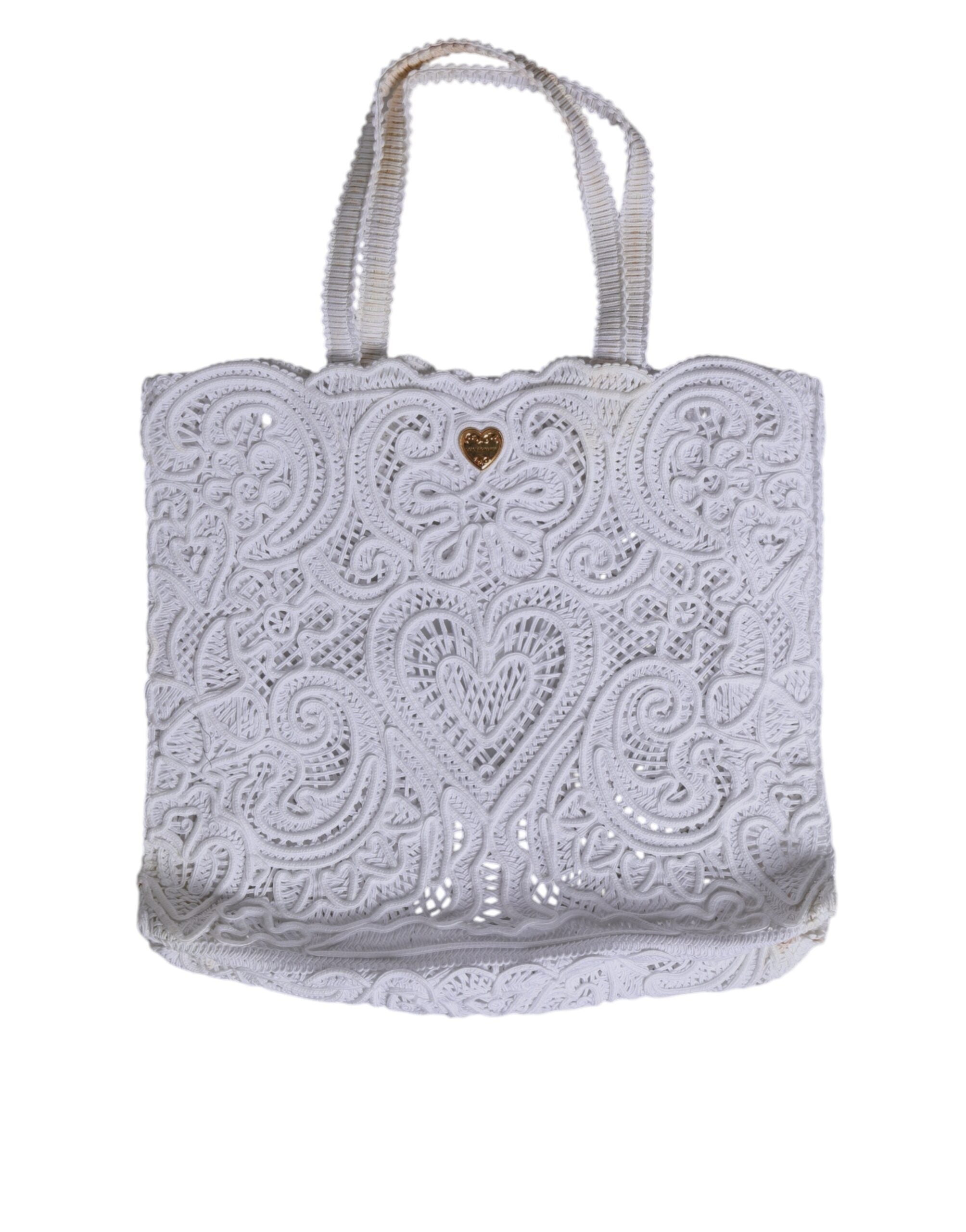 Dolce &amp; Gabbana White Cordonetto Lace Beatrice Tote Shopping Bag