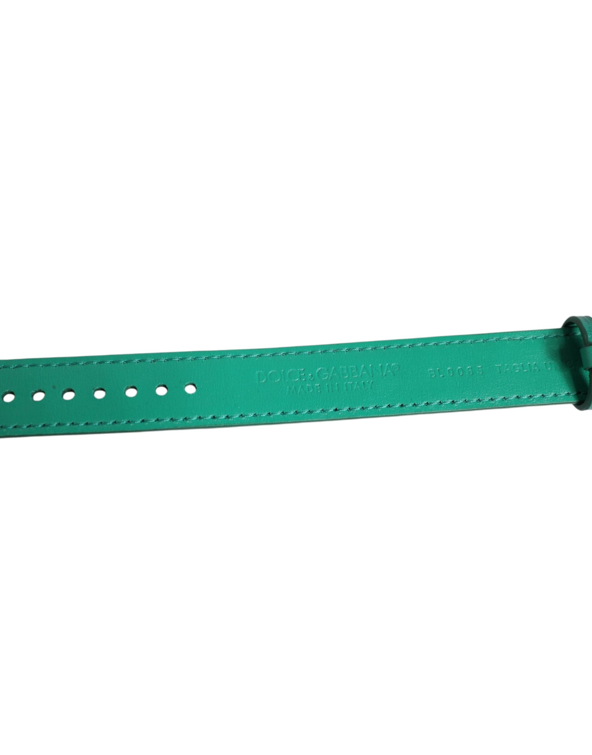 Dolce &amp; Gabbana Green Exotic Leather Gold Tone Metal Buckle Armband