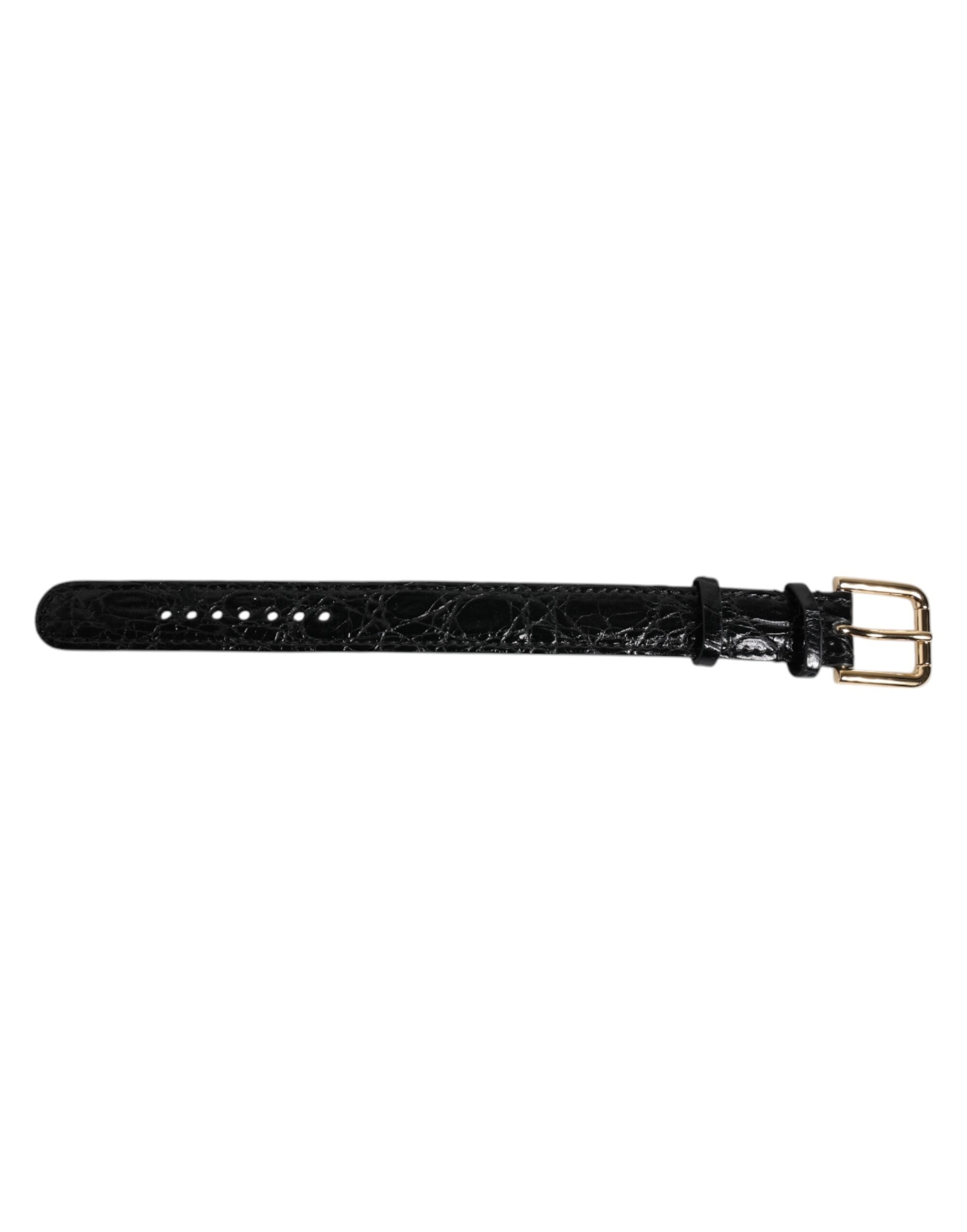 Dolce &amp; Gabbana Black Exotic Leather Gold Tone Metal Buckle Armband