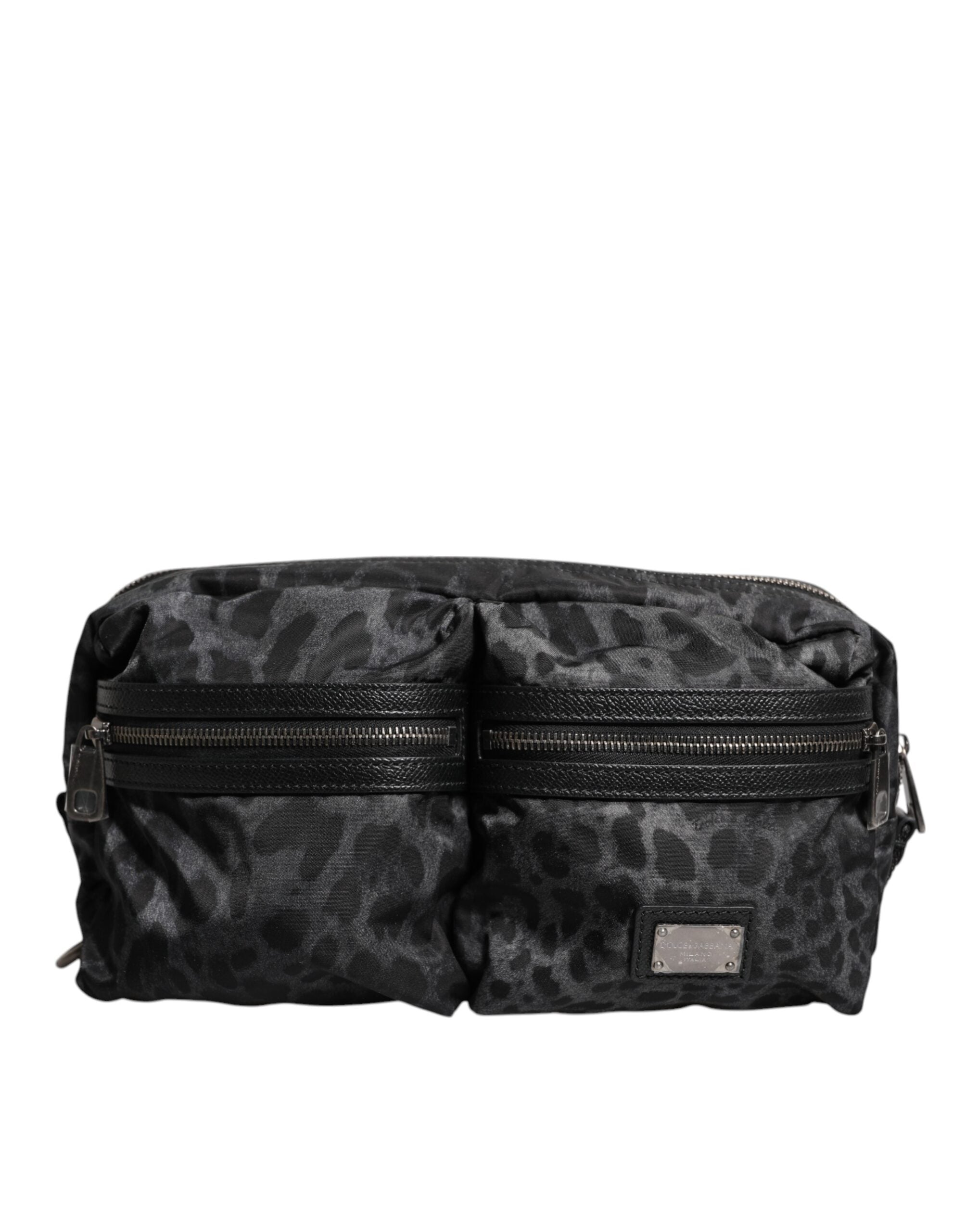 Dolce &amp; Gabbana Black Gray Leopard DG Logo Belt Waist Fanny Pack Bag