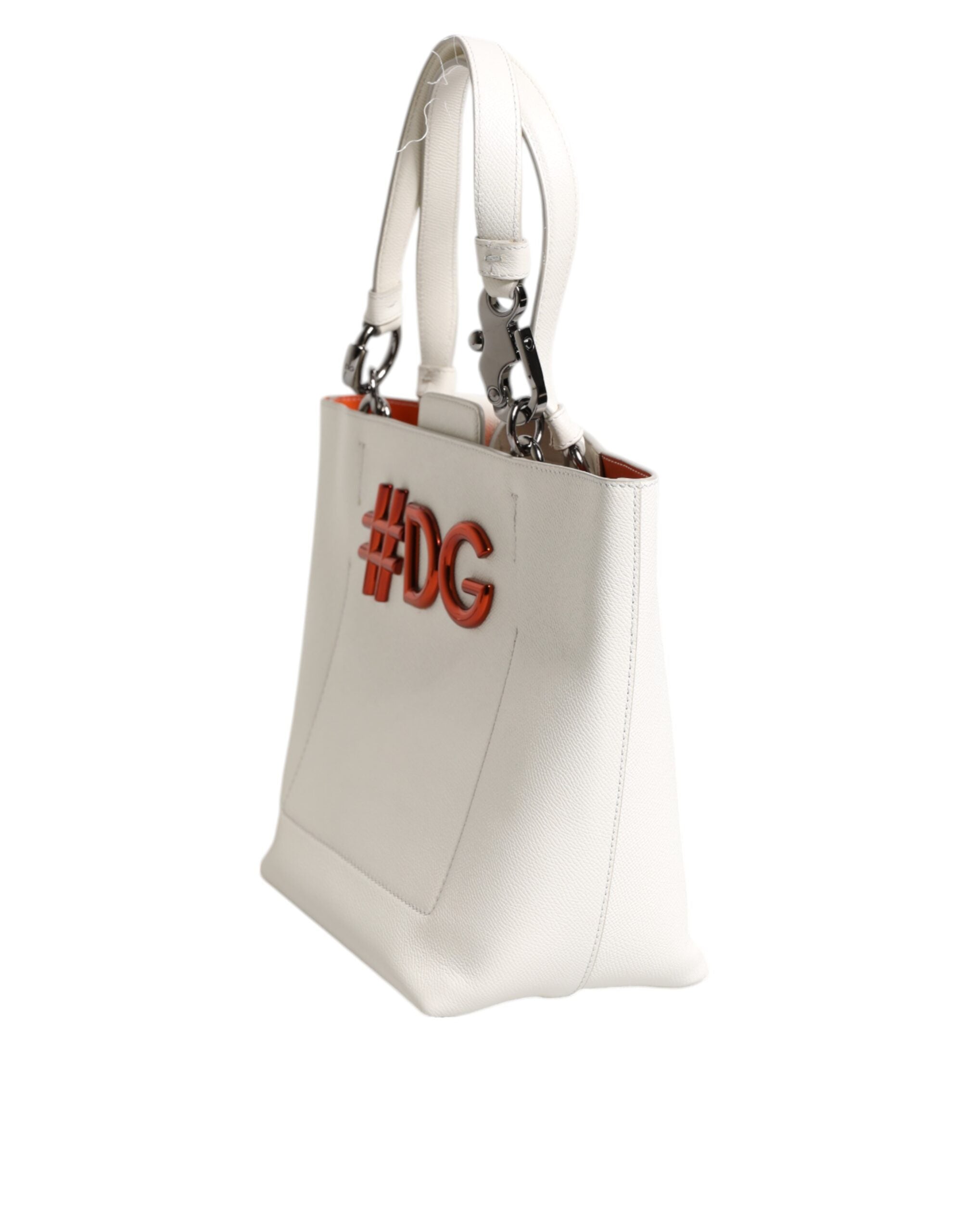 Dolce &amp; Gabbana White Leather #DG BEATRICE Top Handle Tote Bag