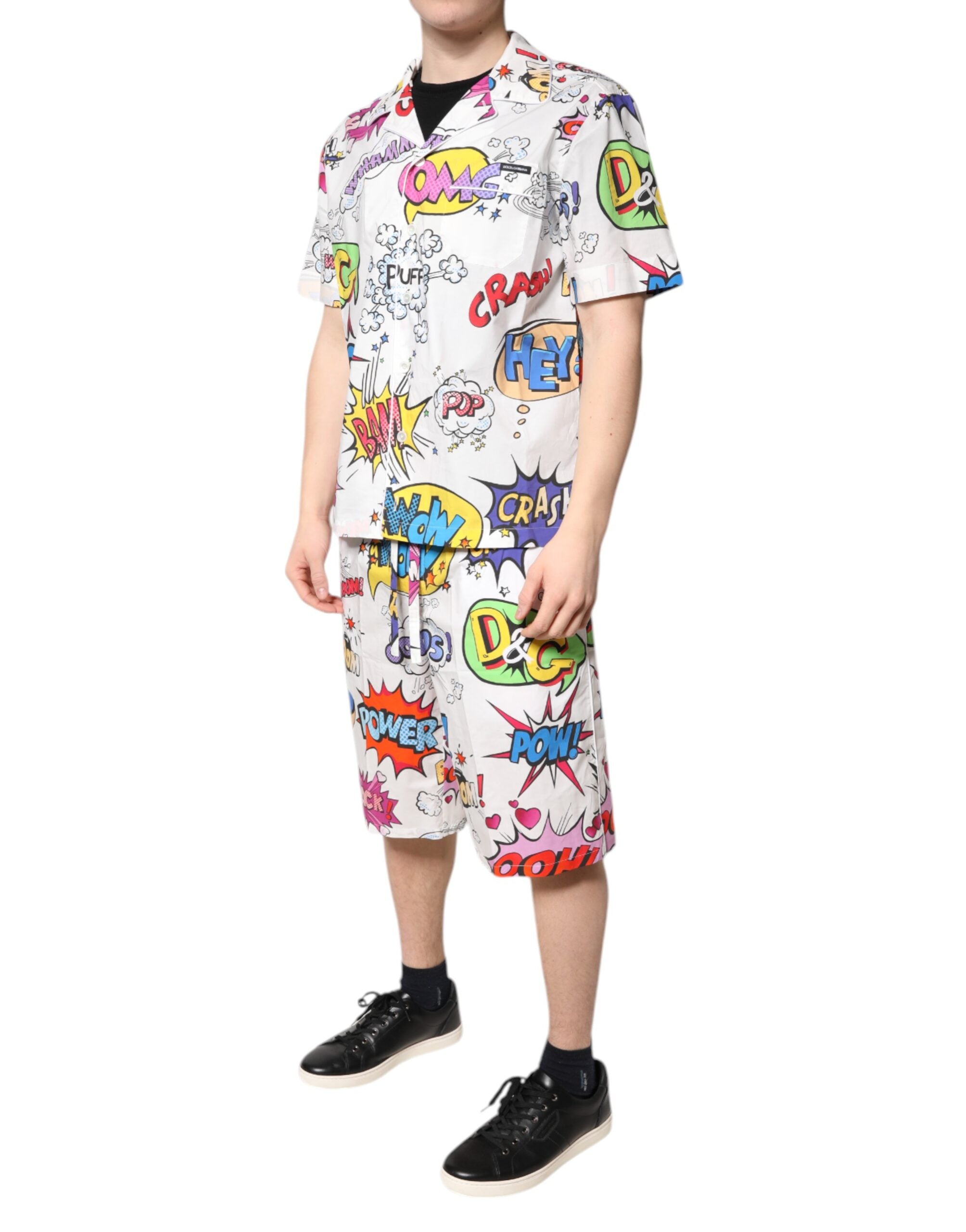 Dolce &amp; Gabbana White Cartoon Print Cotton Men Pajama Set Sleepwear