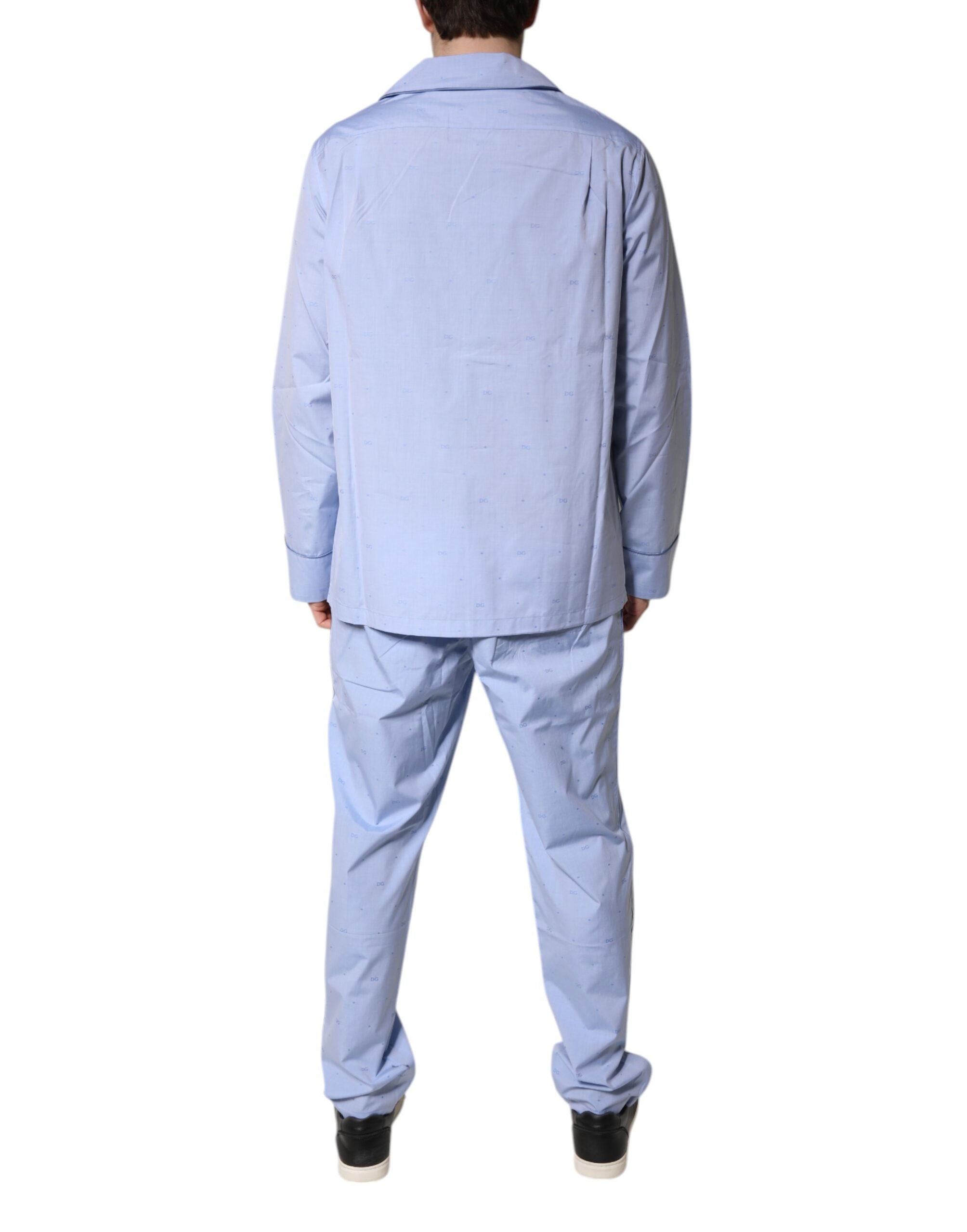 Dolce &amp; Gabbana Light Blue DG Logo Cotton Men Pajama Set Sleepwear