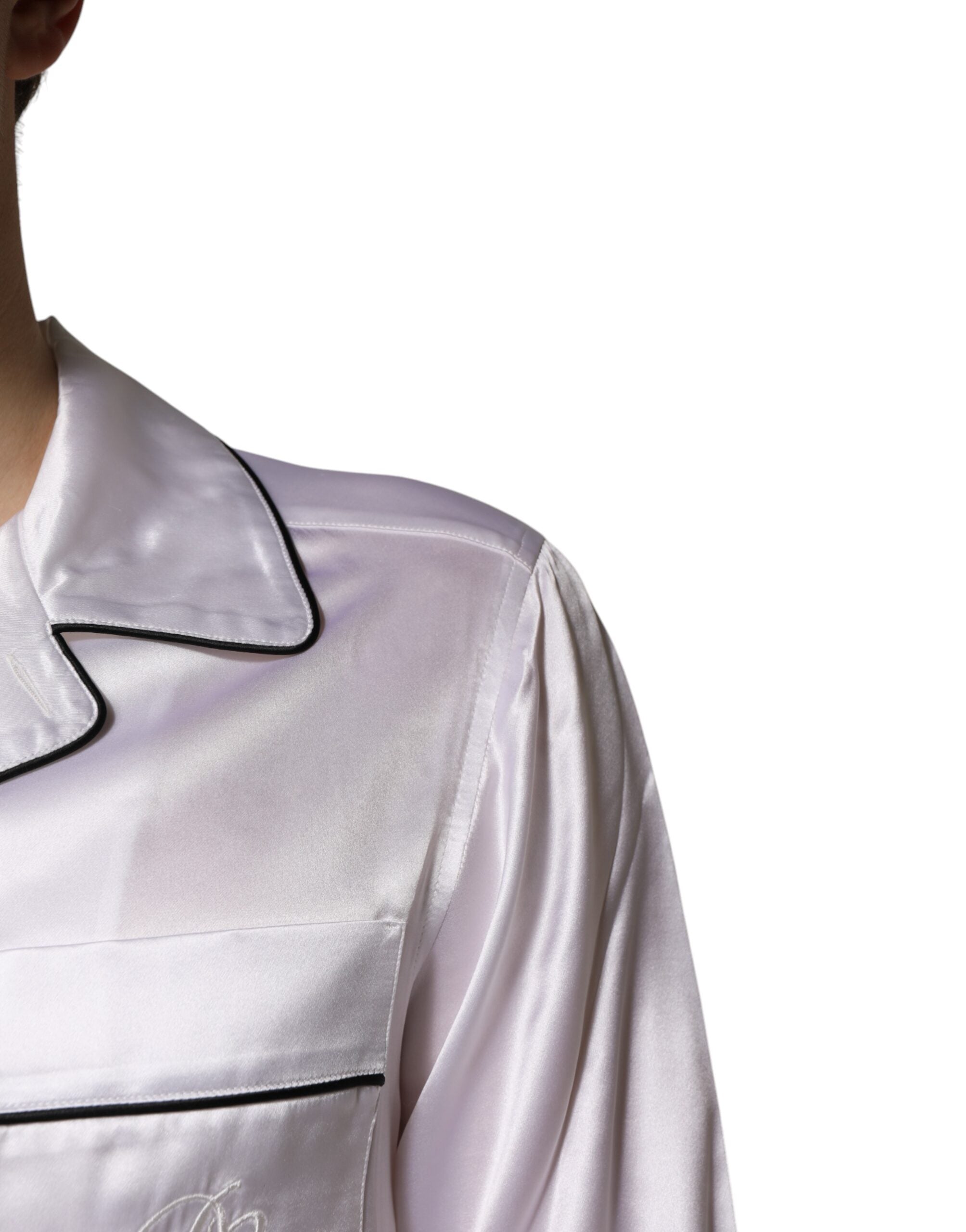 Dolce &amp; Gabbana White Satin Silk Men Pajama Set Sleepwear