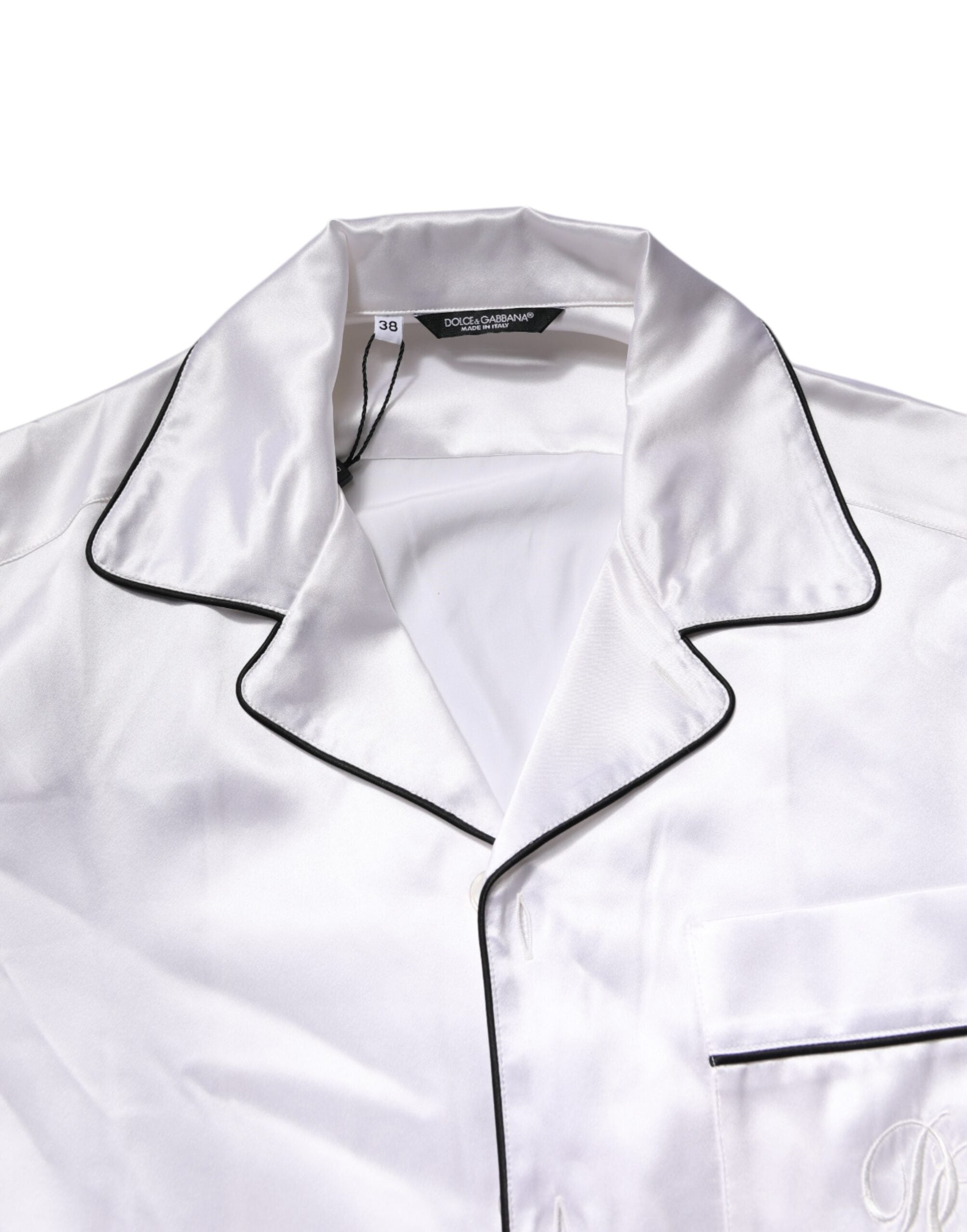Dolce &amp; Gabbana White Satin Silk Men Pajama Set Sleepwear