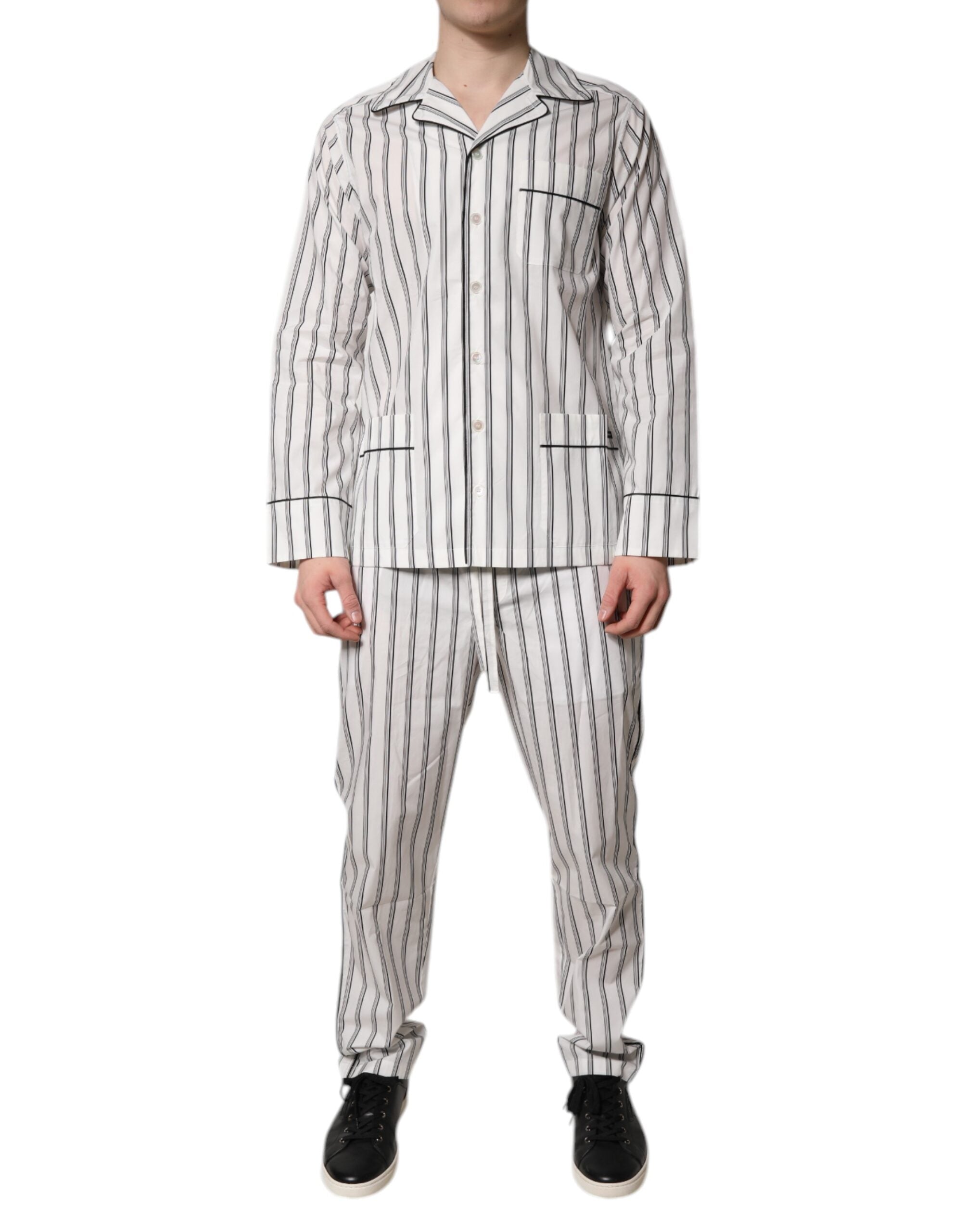 Dolce &amp; Gabbana White Black Stripes Cotton Men Pajama Set Sleepwear