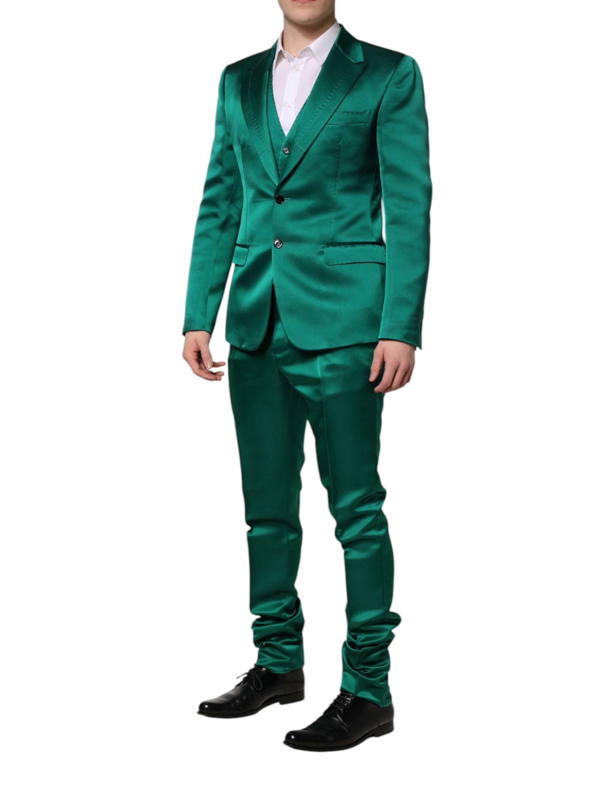 Dolce &amp; Gabbana Green Silk 3 Piece Single Breasted Suit