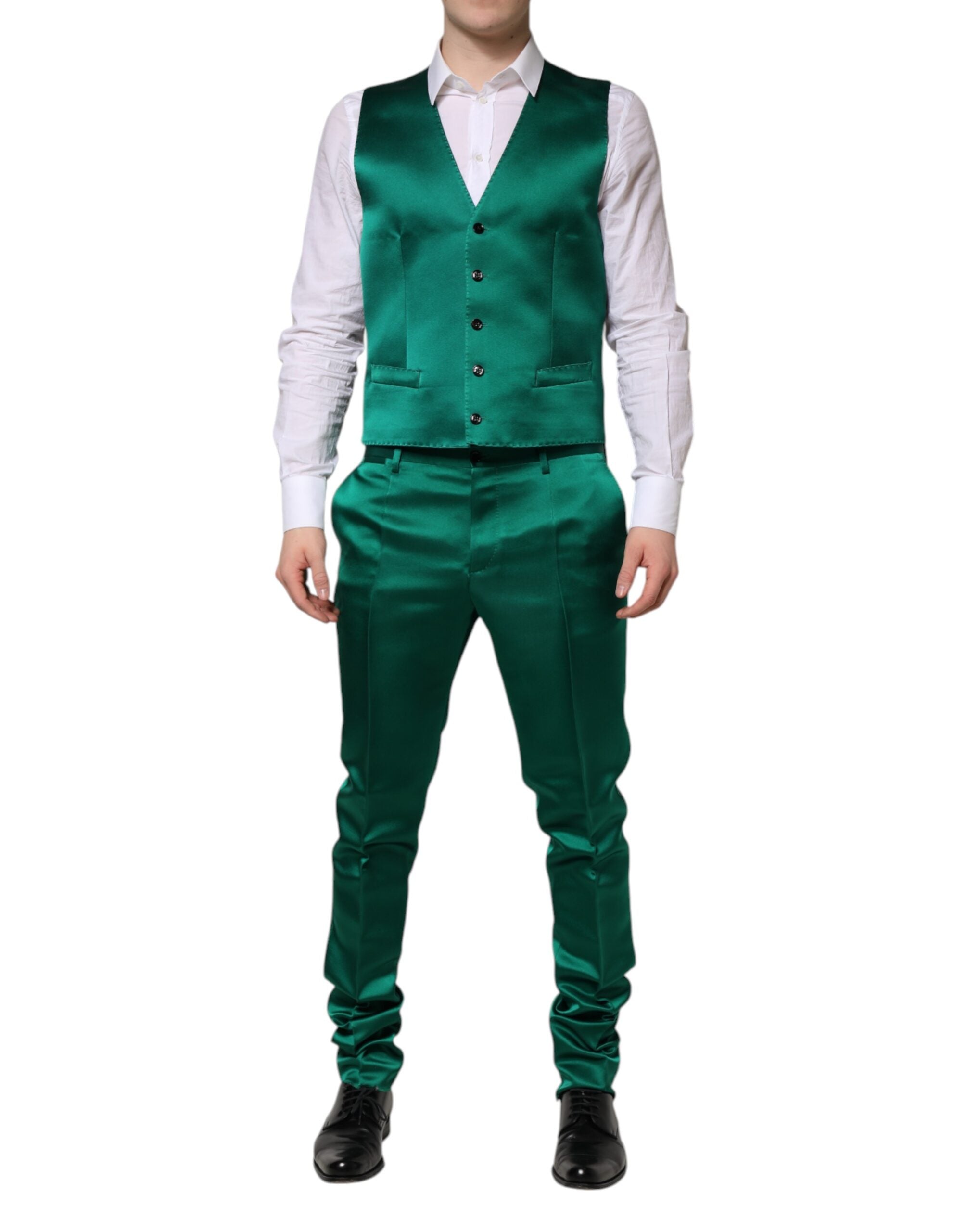 Dolce &amp; Gabbana Green Silk 3 Piece Single Breasted Suit