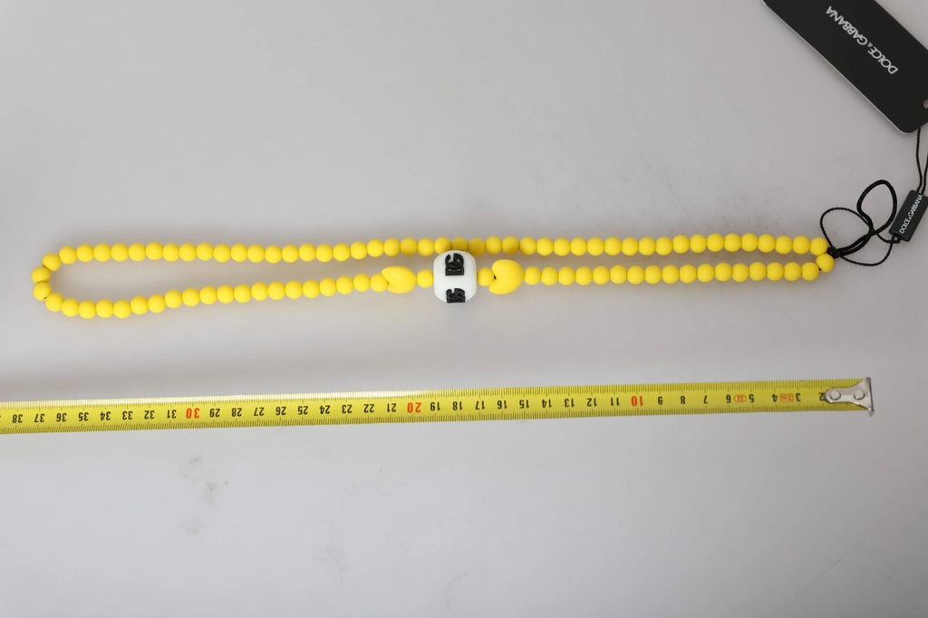 Dolce &amp; Gabbana Yellow Beaded Chain DG Logo Charm Accessory Necklace