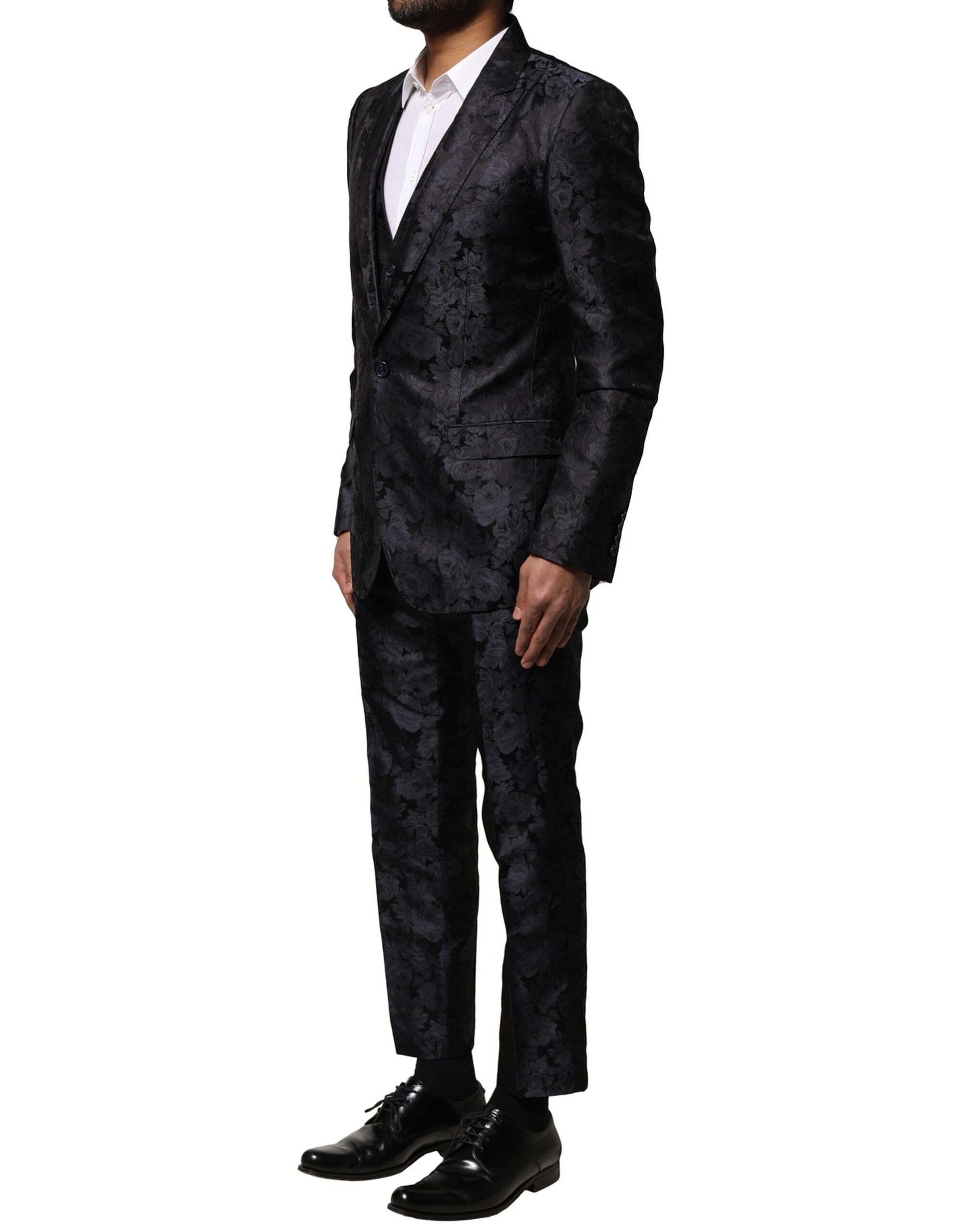 Dolce &amp; Gabbana Black Jacquard 3 Piece Single Breasted Suit