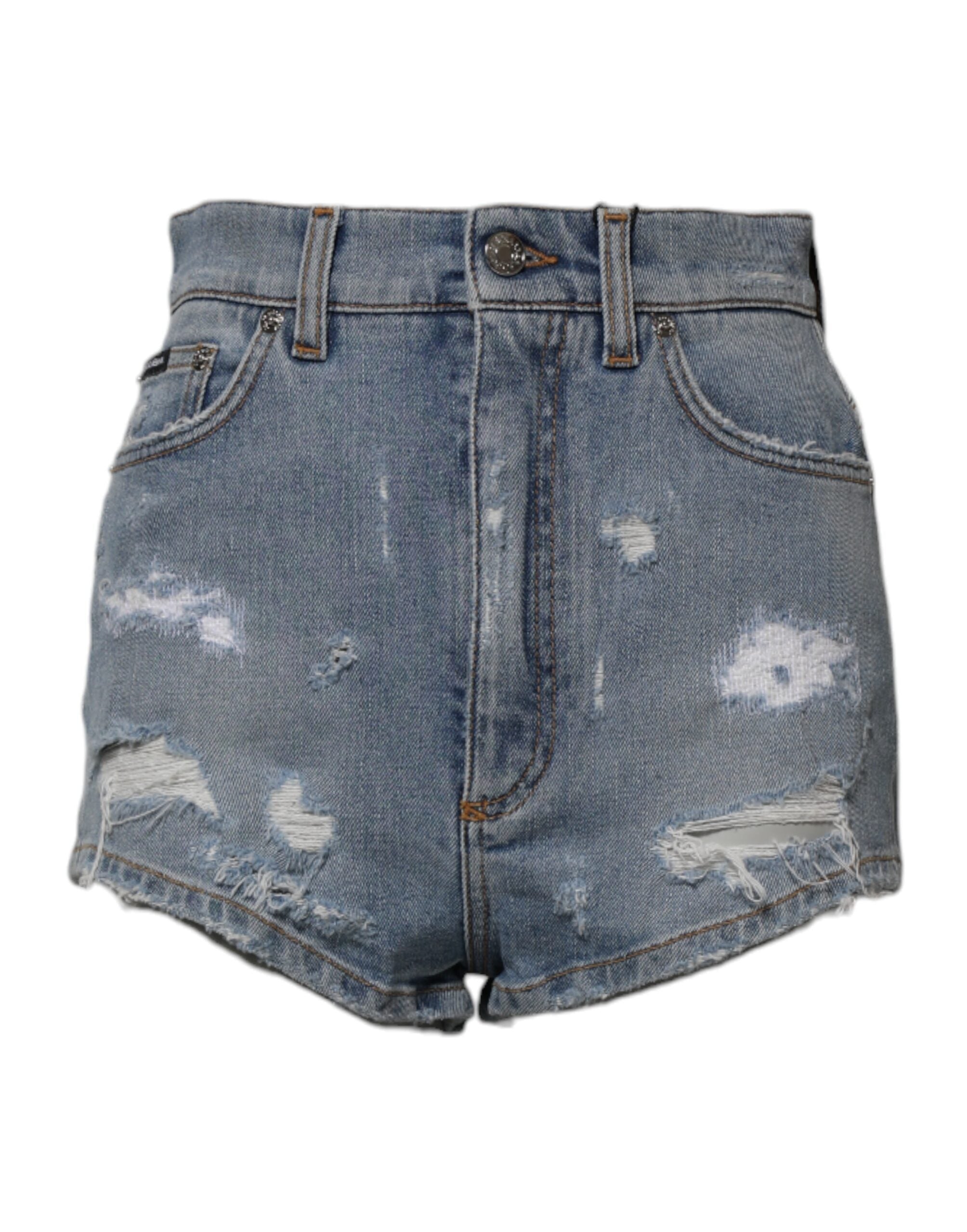 Dolce &amp; Gabbana Blue Tattered Denim Cotton Hot Pants Shorts