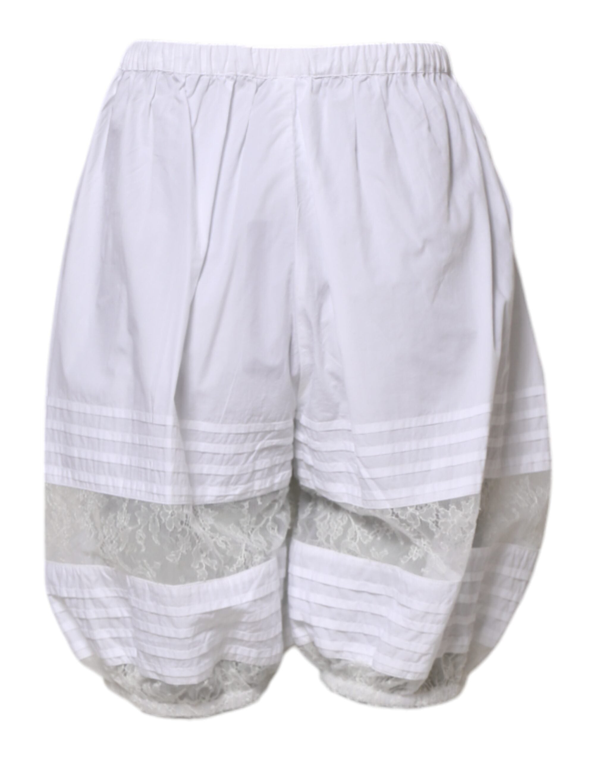 Dolce &amp; Gabbana White Lace Paneled Cotton High Waisted Shorts