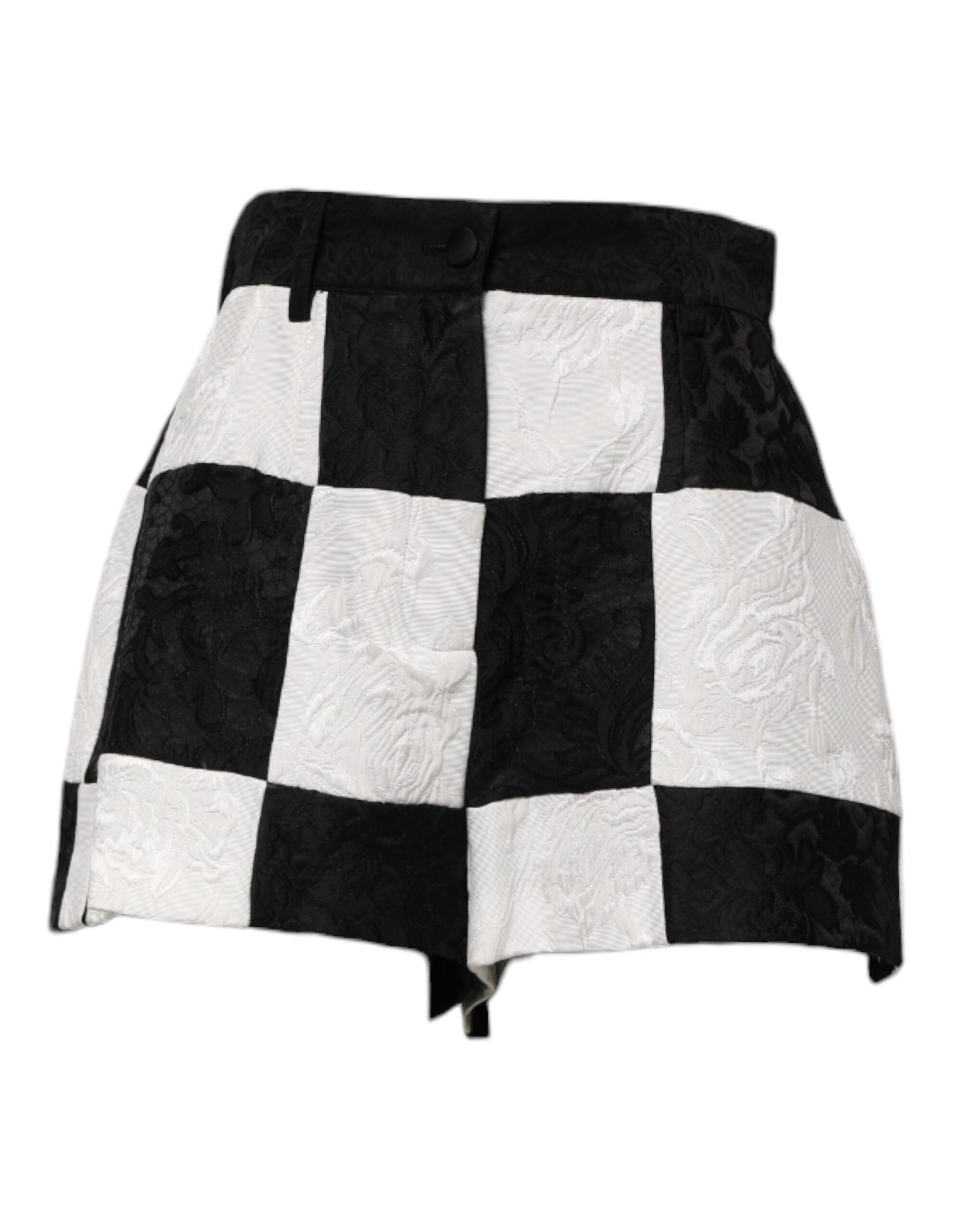 Dolce &amp; Gabbana Black White Floral Brocade Hot Pants Shorts