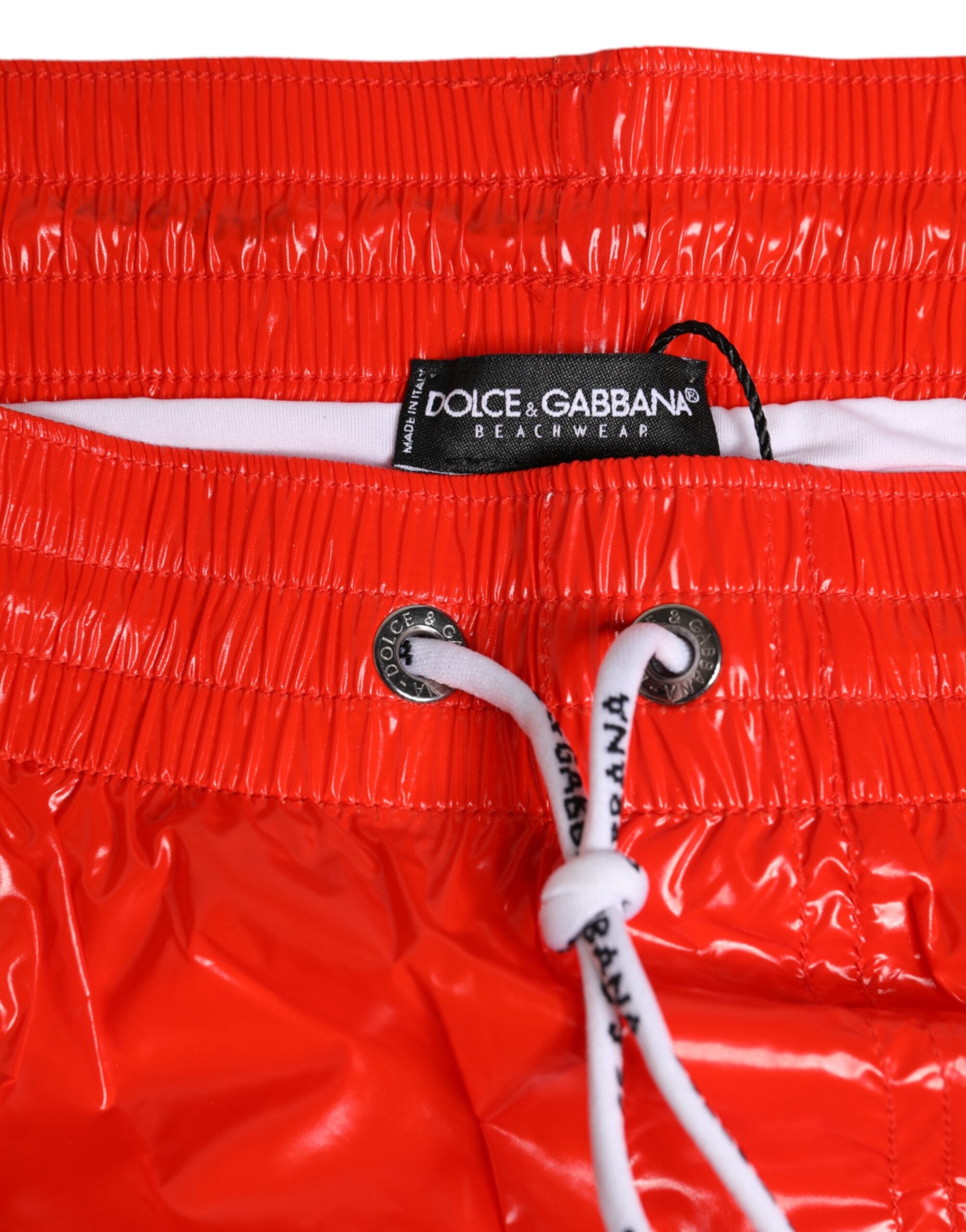 Dolce &amp; Gabbana Red Nylon Drawstring Beachwear Shorts Swimwear