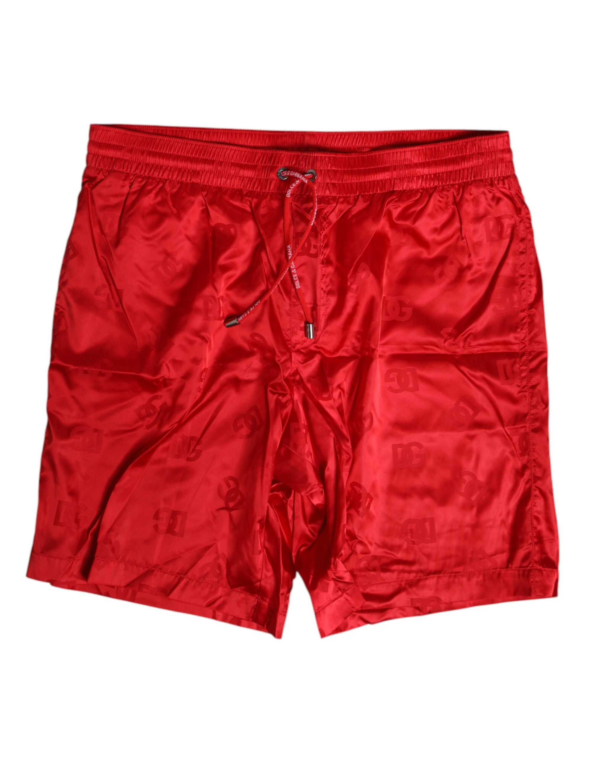 Dolce &amp; Gabbana Red Nylon Drawstring Beachwear Shorts Swimwear