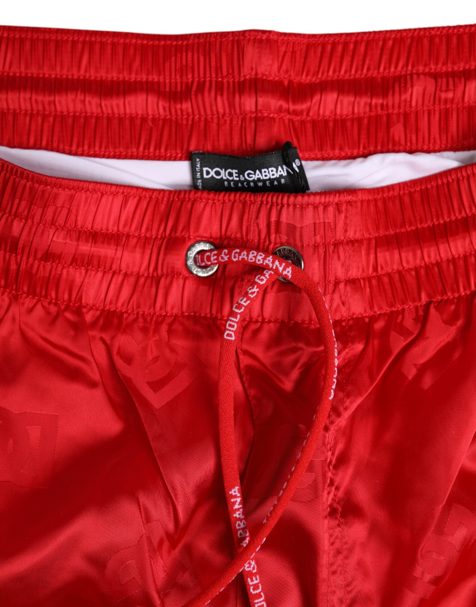Dolce &amp; Gabbana Red Nylon Drawstring Beachwear Shorts Swimwear