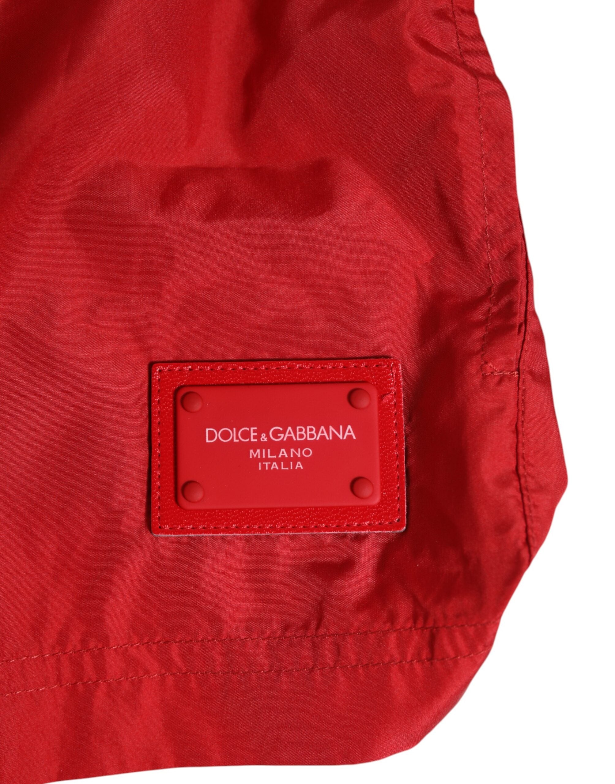 Dolce &amp; Gabbana Red Drawstring Beachwear Men Shorts Swimwear