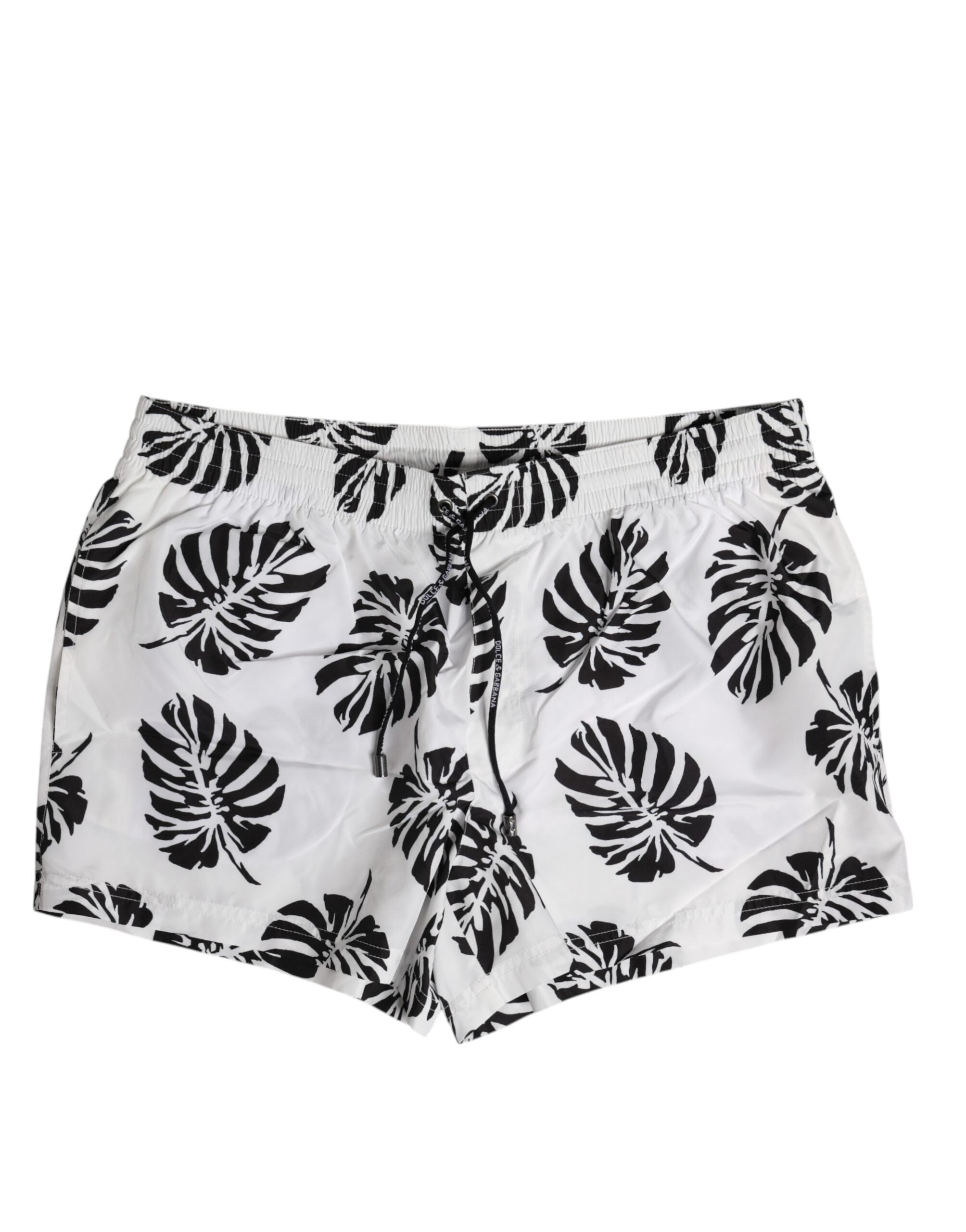 Dolce &amp; Gabbana White Black Print Beachwear Shorts Swimwear